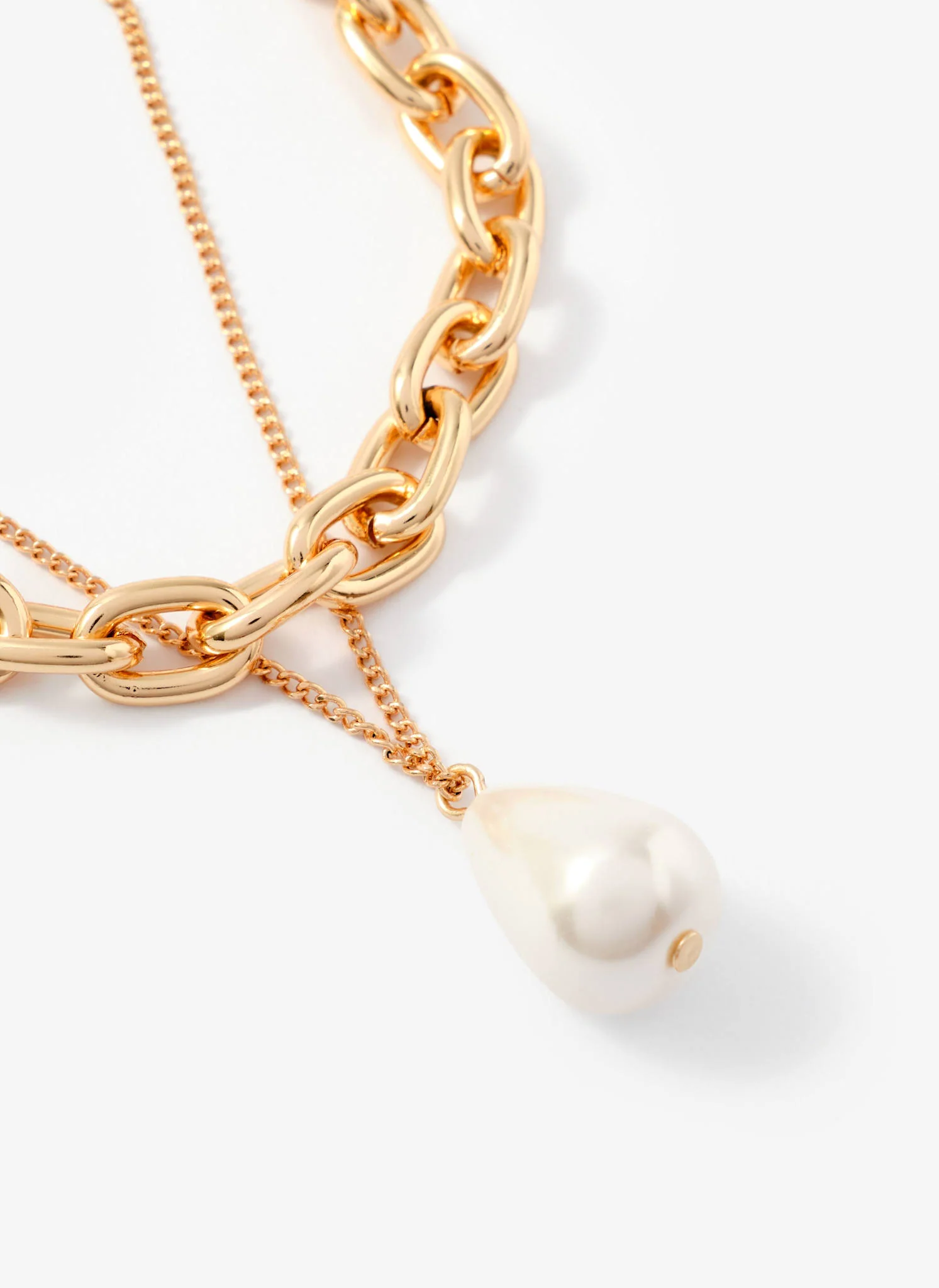 Gold Tone Pearl Drop Double Layered Necklace - Image 3