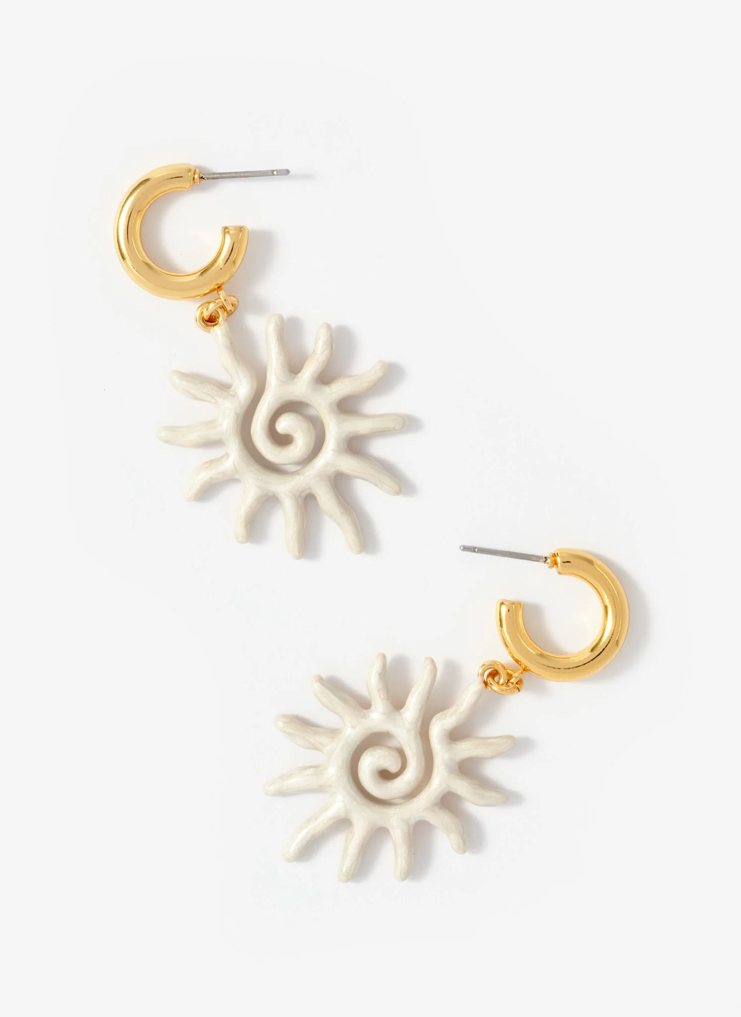 Gold Tone Sun Charm Hoop Earrings - Image 3
