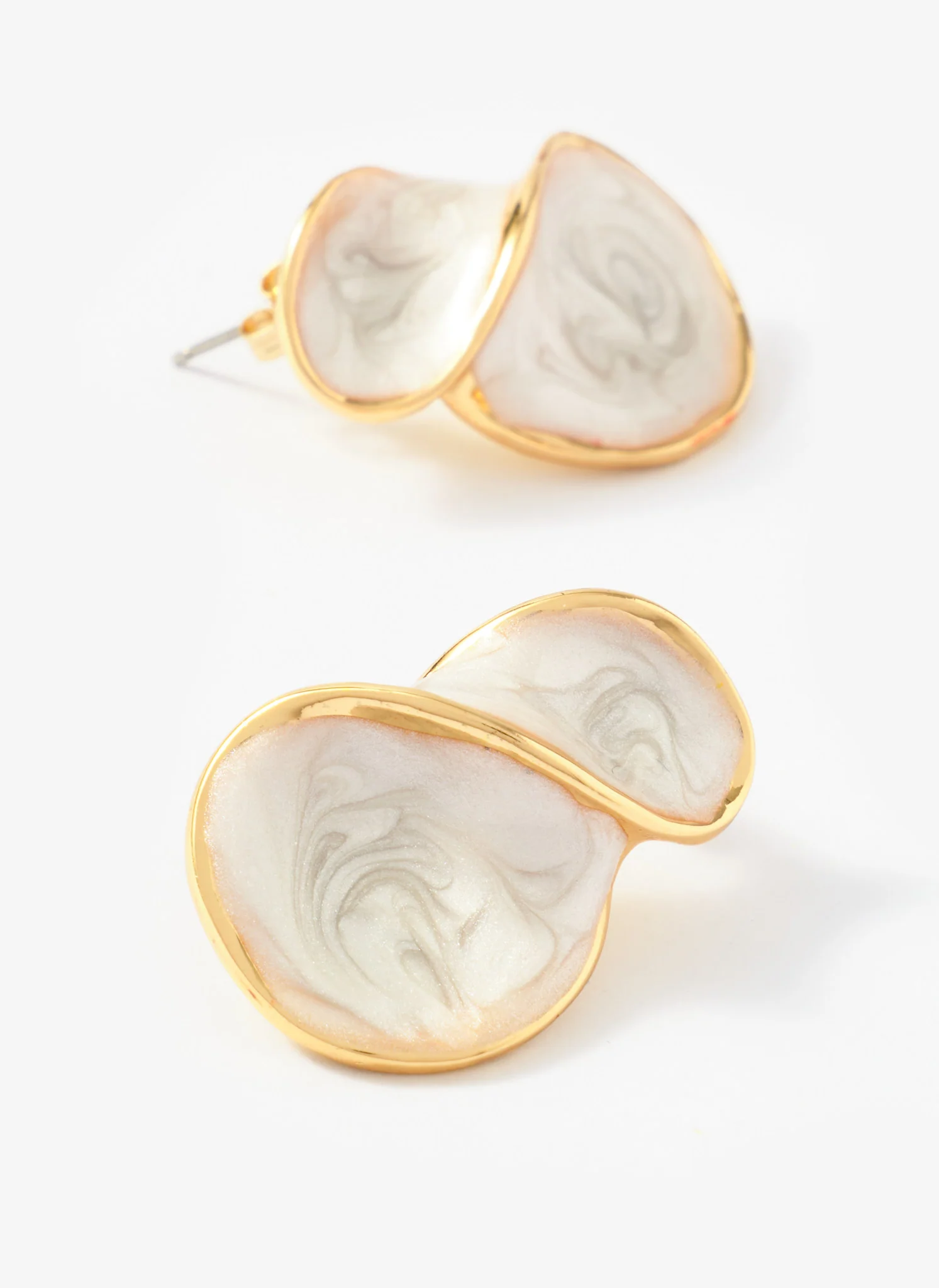 Gold Tone Pearlescent Wave Earrings - Image 3