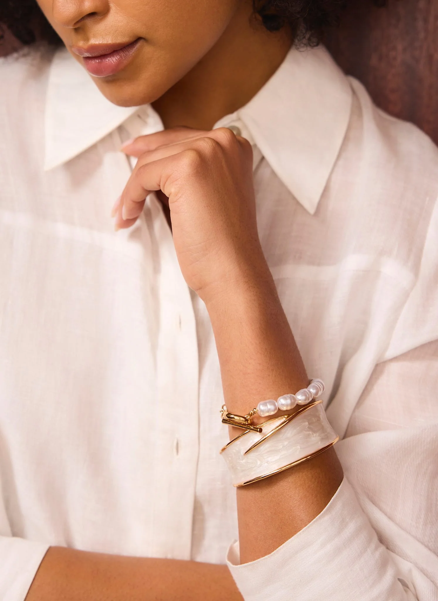 Gold Tone Pearlescent Bangle - Image 3