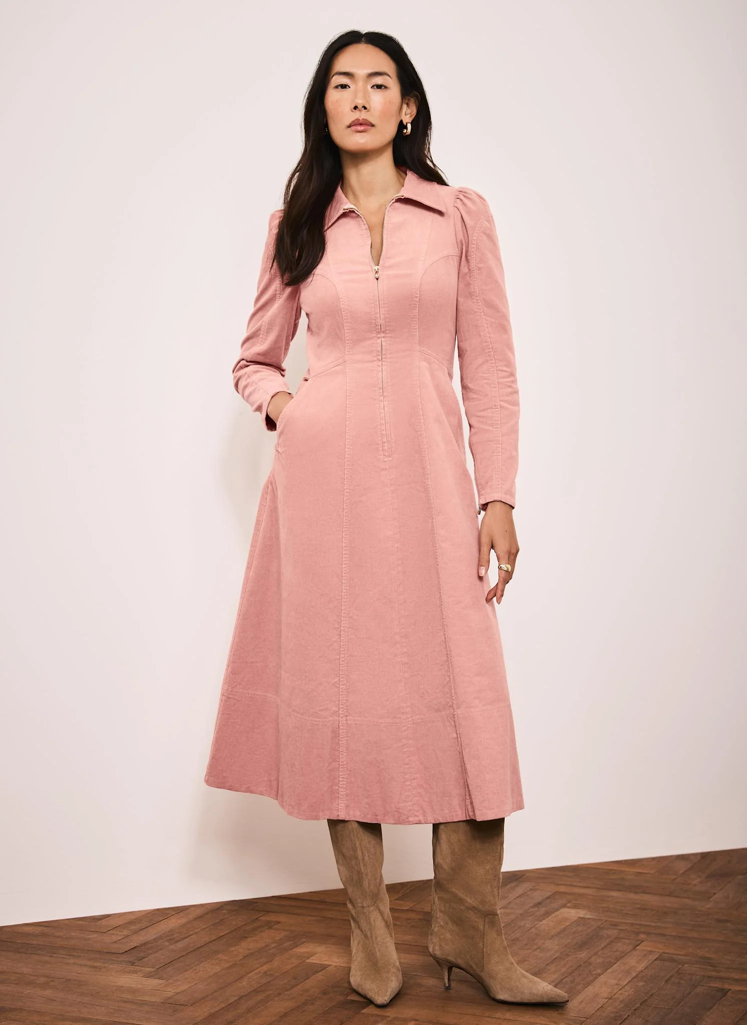 Pink Corduroy Midi Dress - Image 4