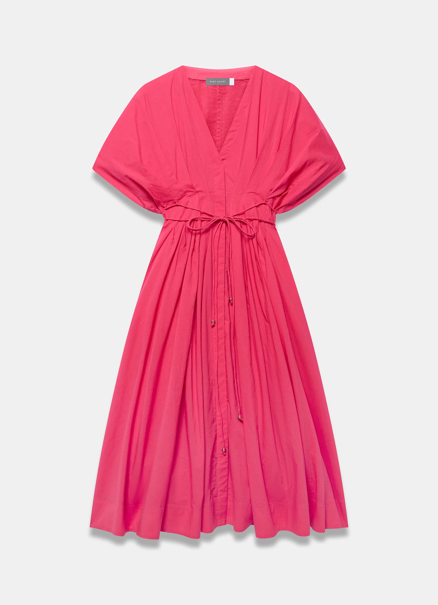 Pink Cotton Tie Waist Midi Dress - Image 7