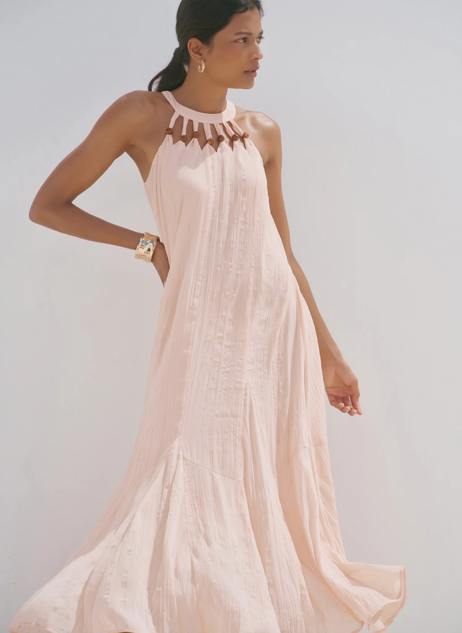 Pink Beaded Halter Maxi Dress - Image 2