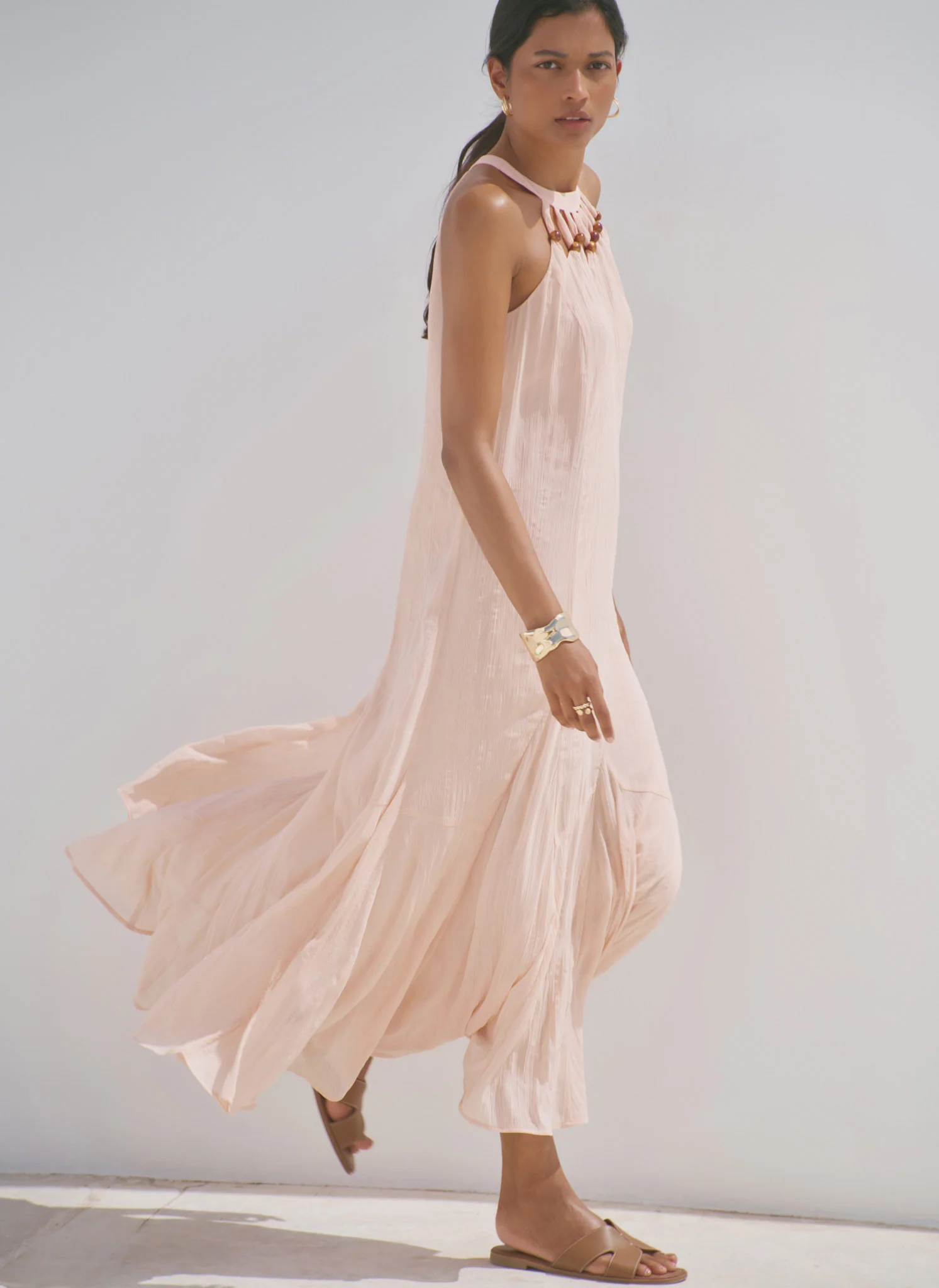 Pink Beaded Halter Maxi Dress - Image 3