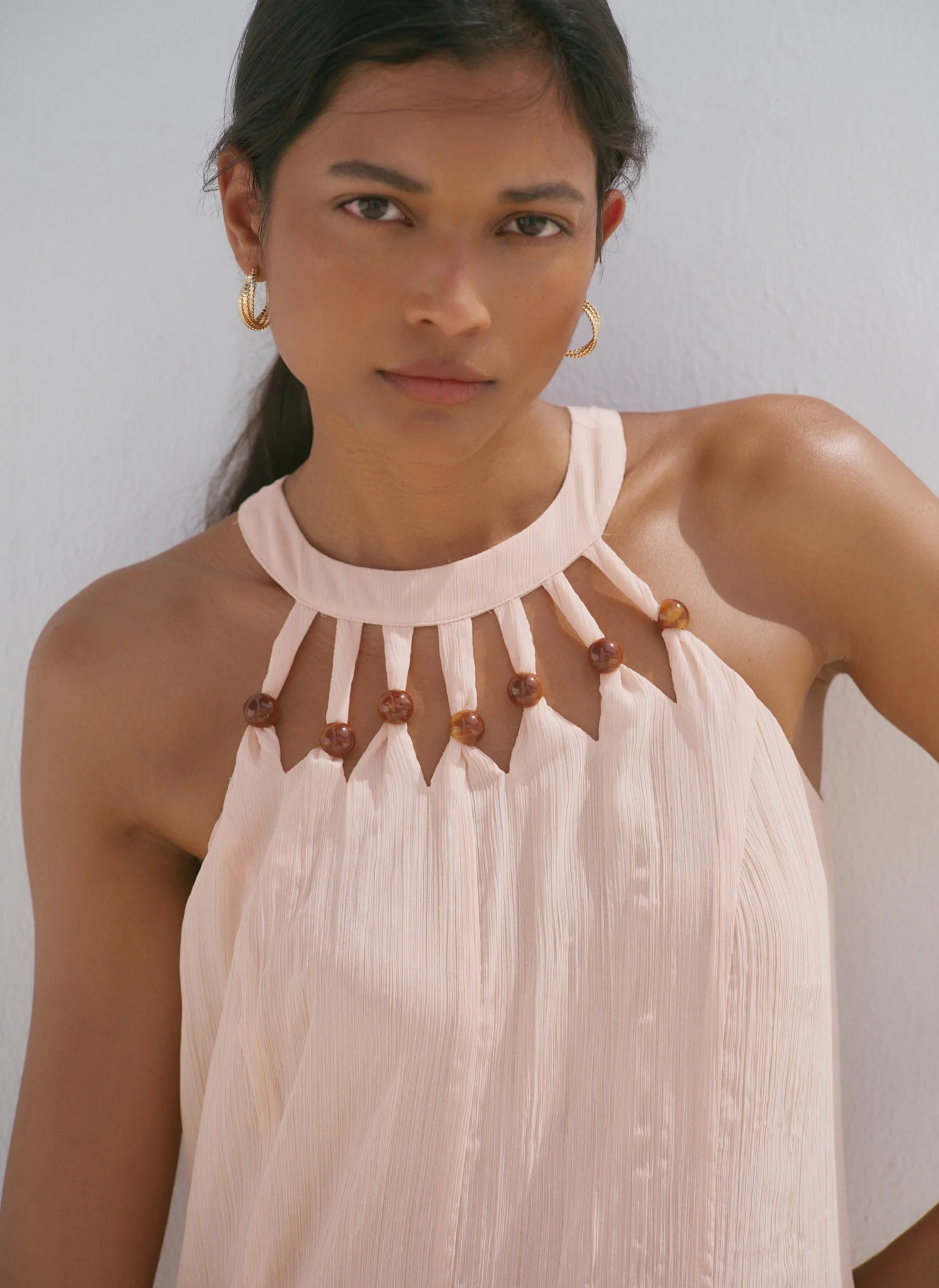 Pink Beaded Halter Maxi Dress - Image 4