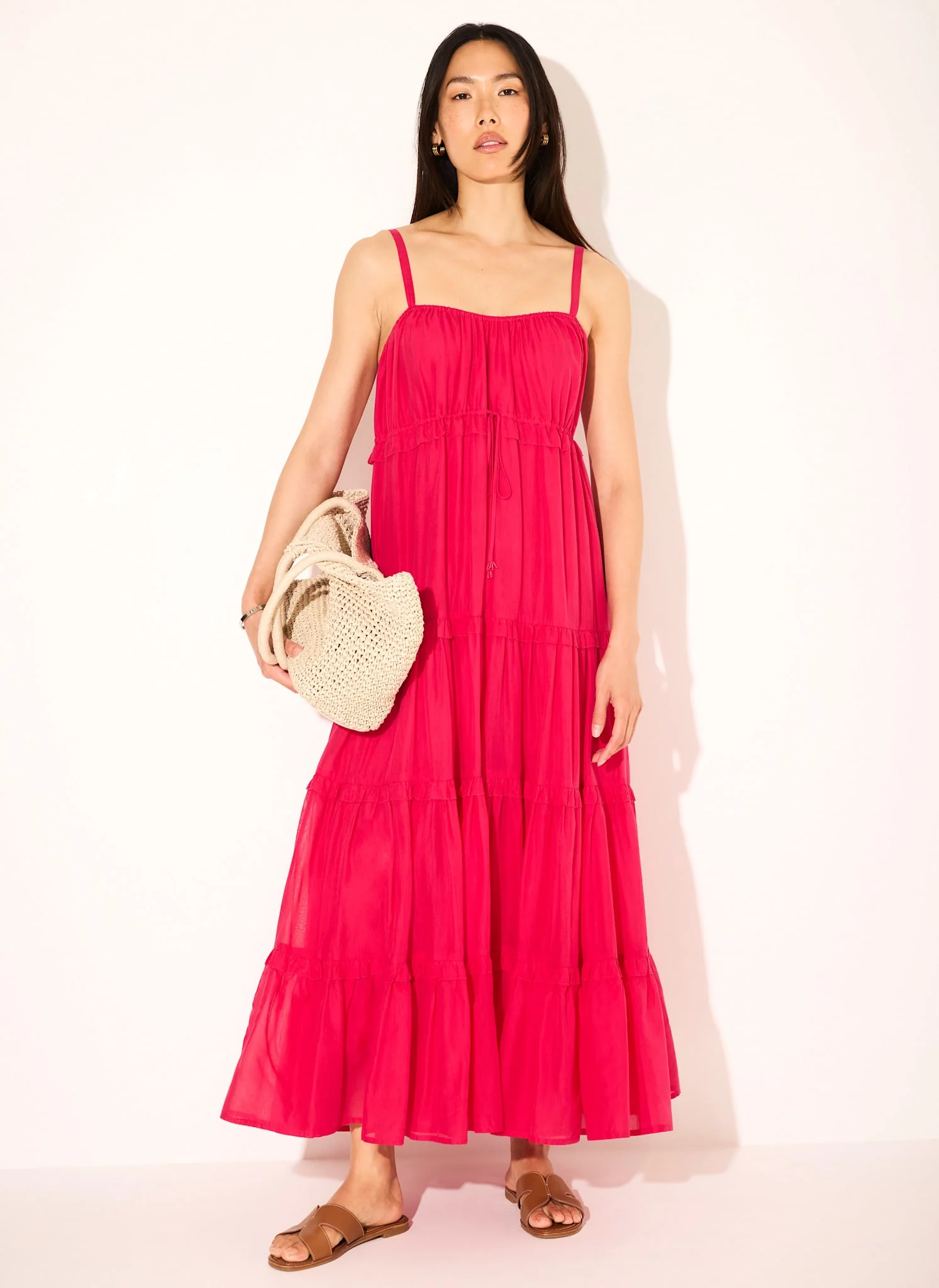 Pink Cotton Blend Tiered Maxi Dress - Image 3