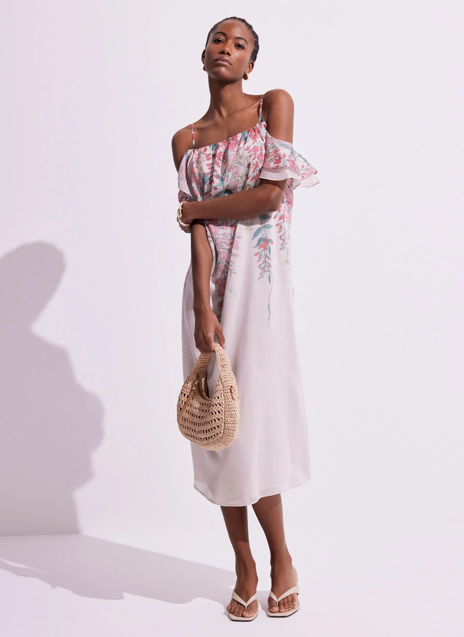 Pink Floral Print Midi Dress - Image 5
