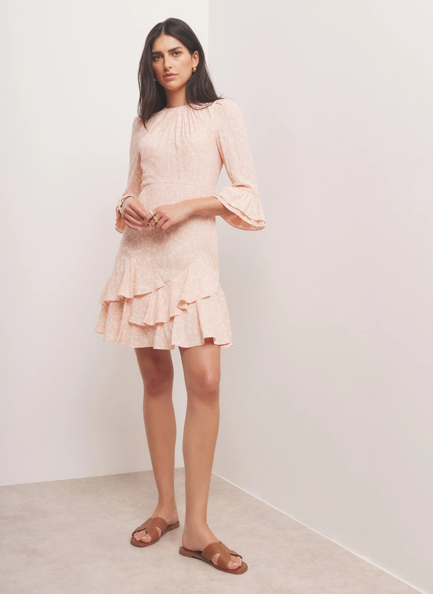 Pink Floral Print Ruffle Mini Dress - Image 4