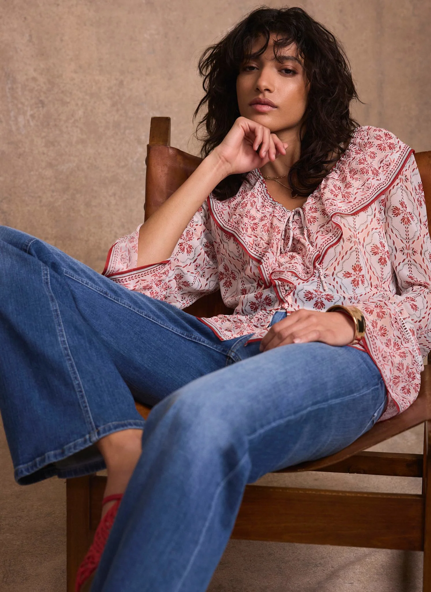 Pink Geo Print Ruffle Blouse - Image 4