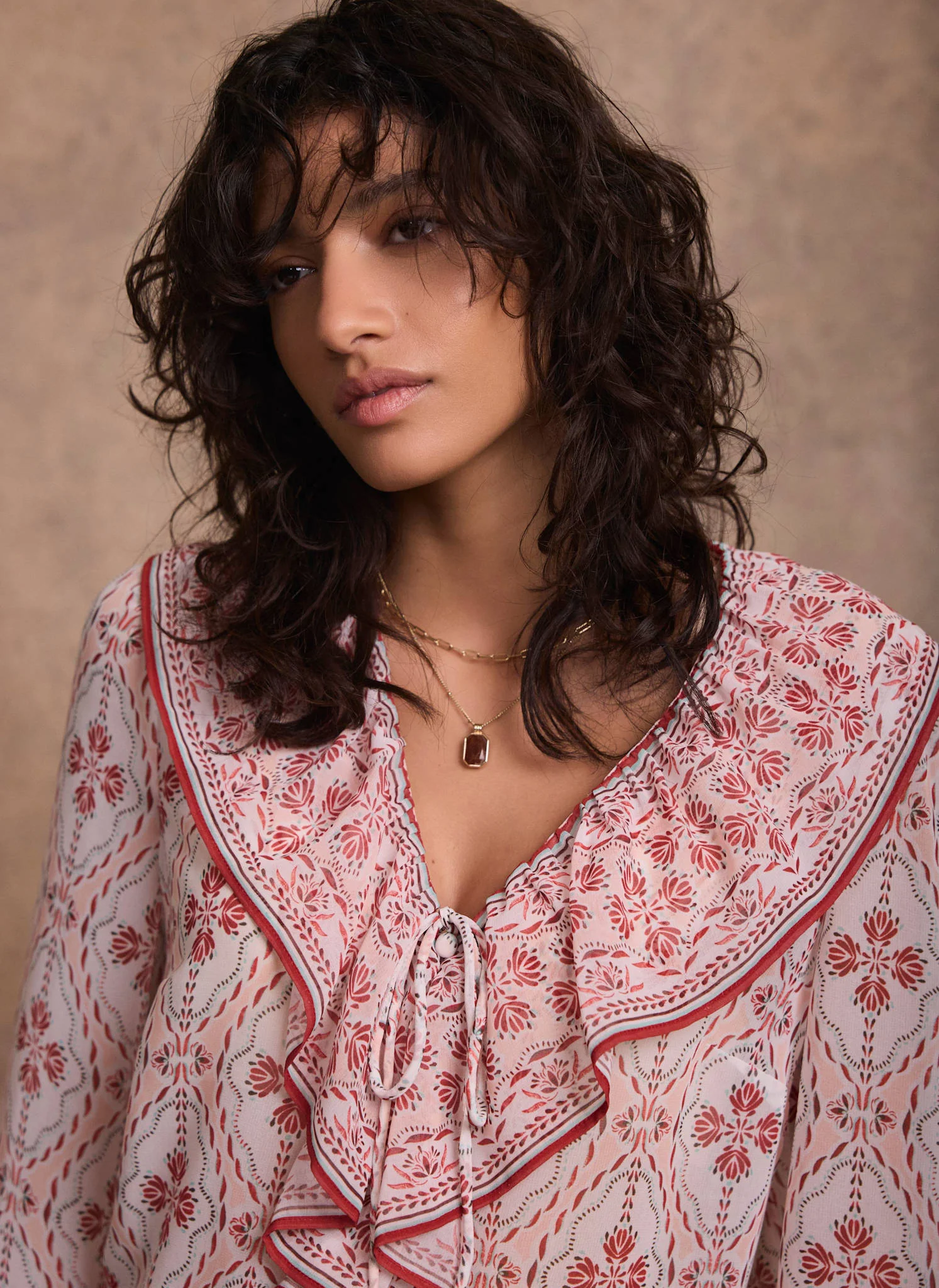 Pink Geo Print Ruffle Blouse - Image 6