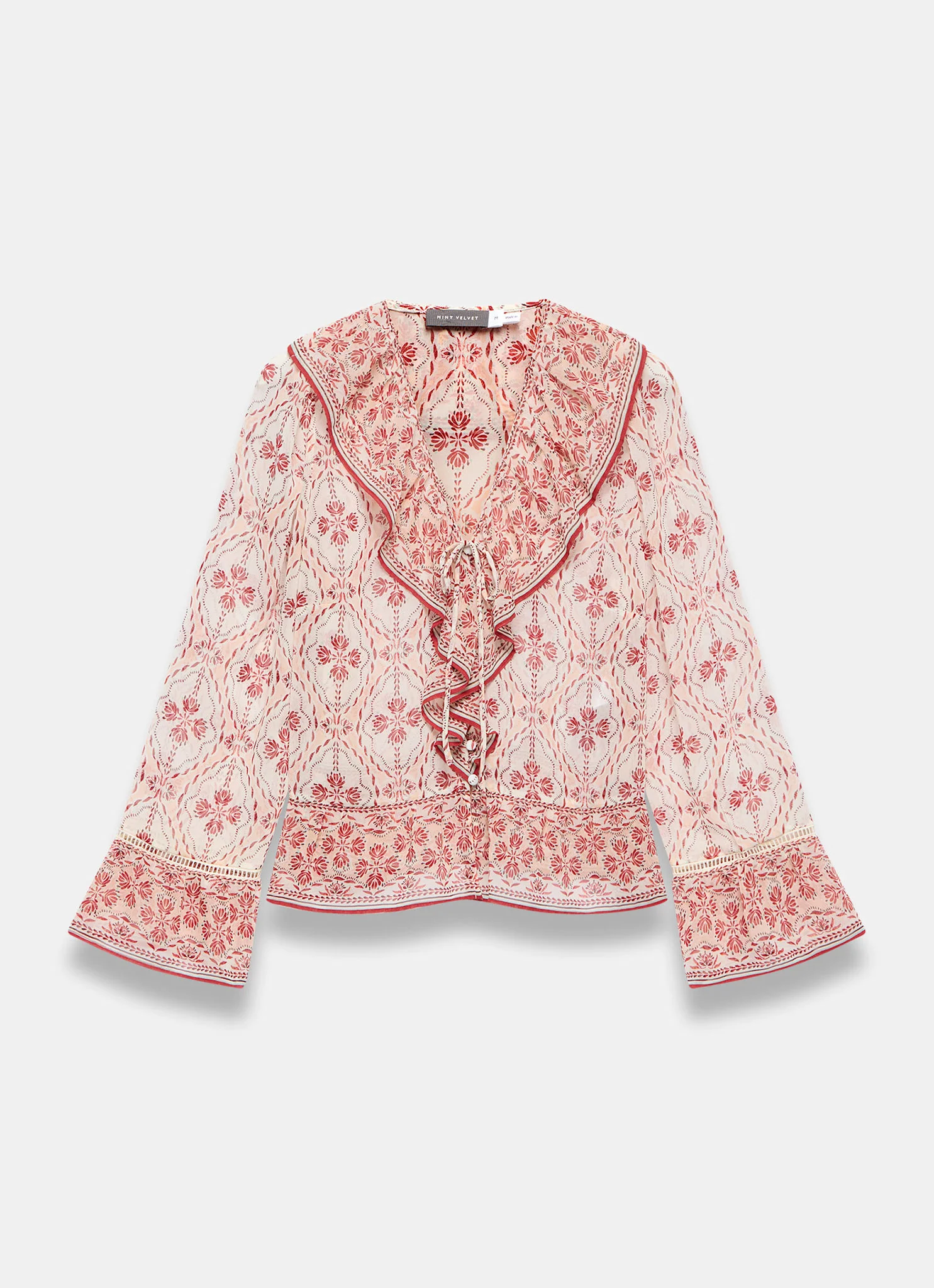 Pink Geo Print Ruffle Blouse - Image 7