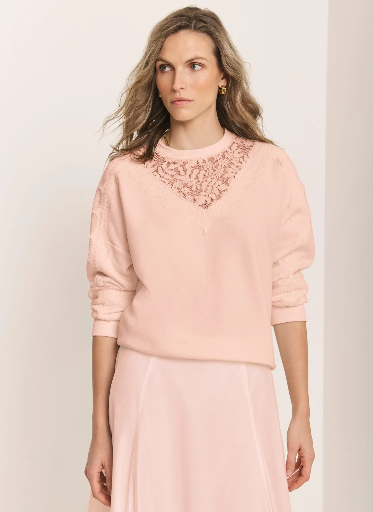 Pink Lace Detail Sweatshirt - Image 3