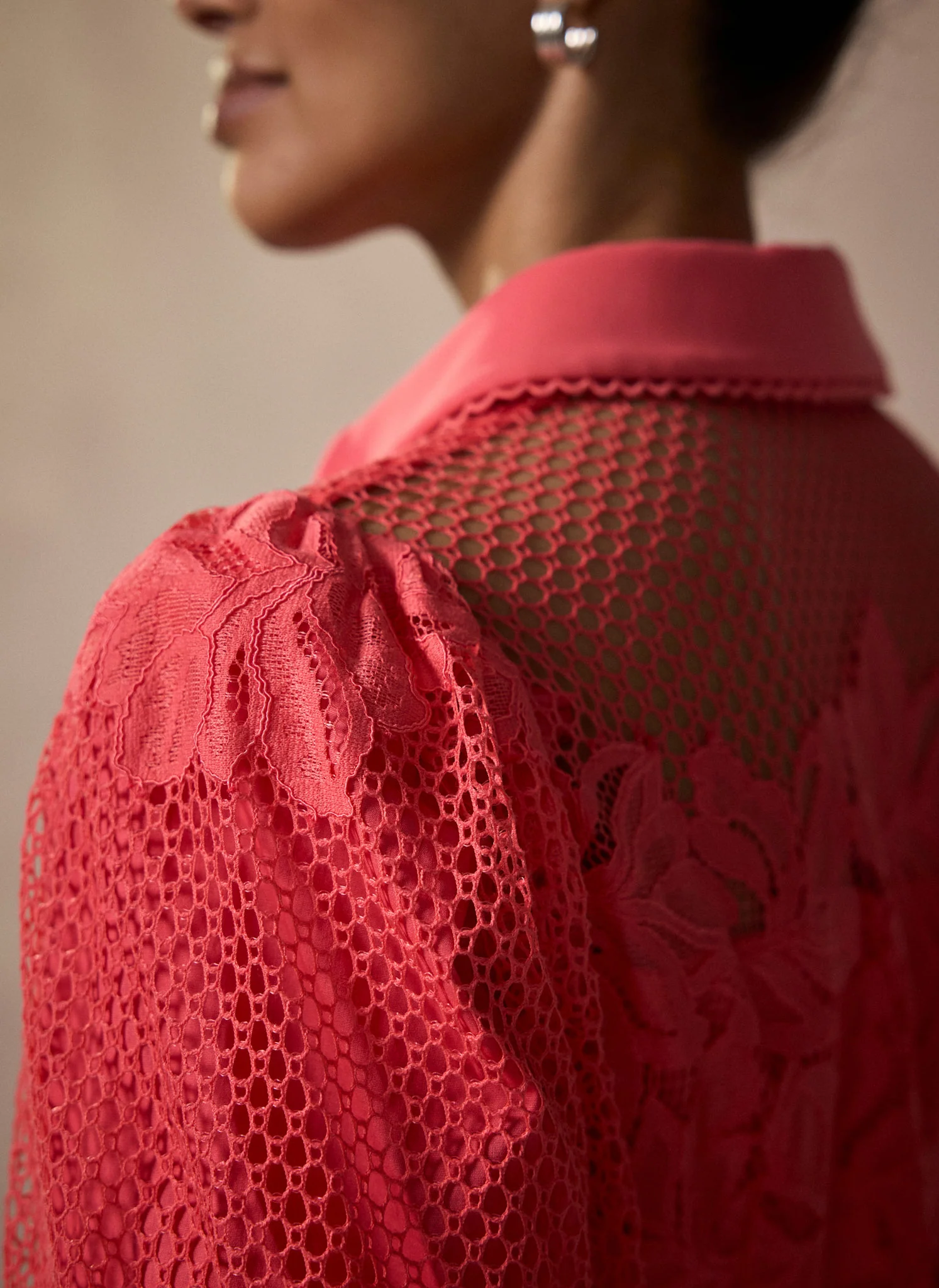 Deep Pink Lace Midi Shirt Dress - Image 5