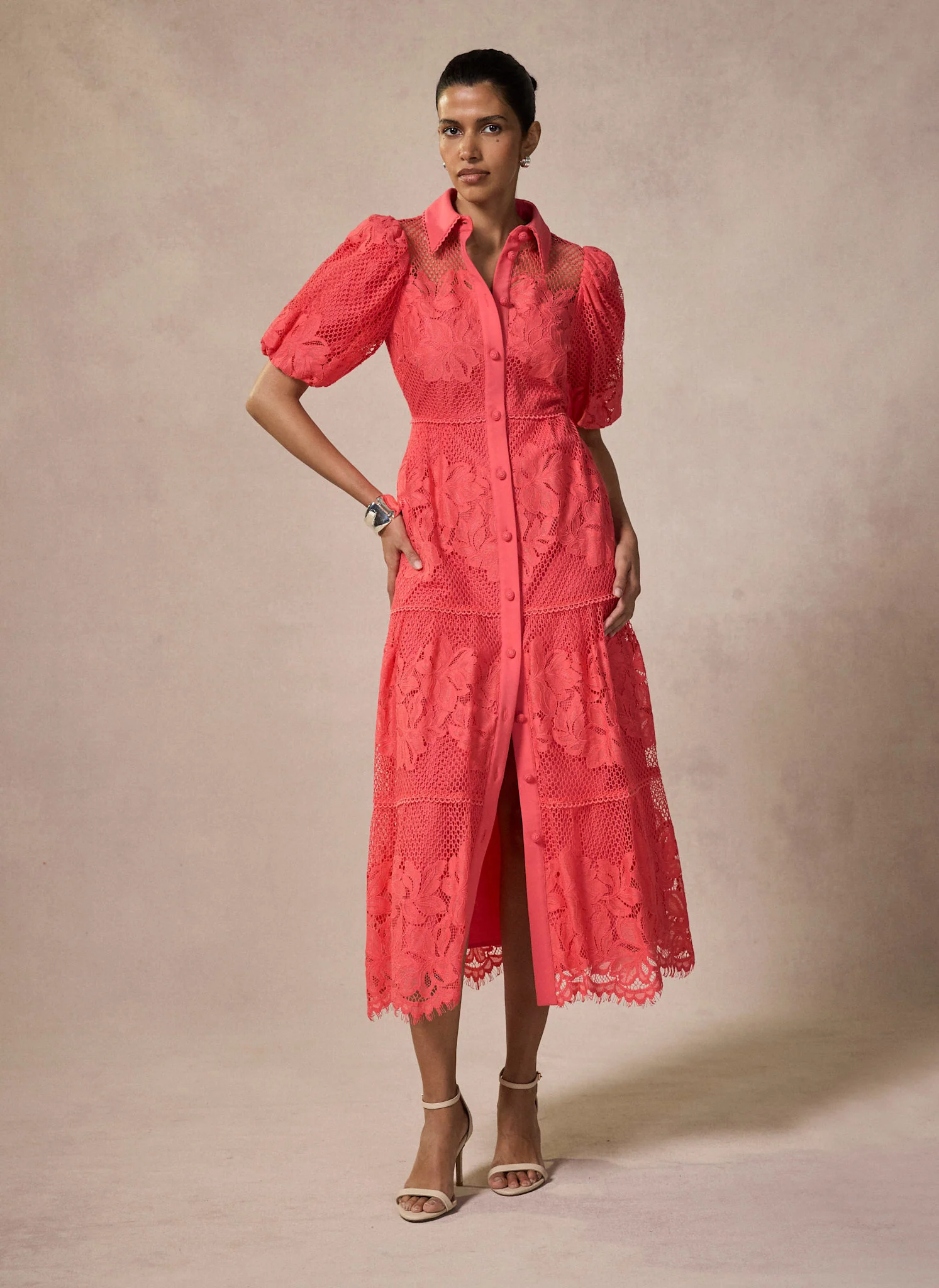 Deep Pink Lace Midi Shirt Dress - Image 6