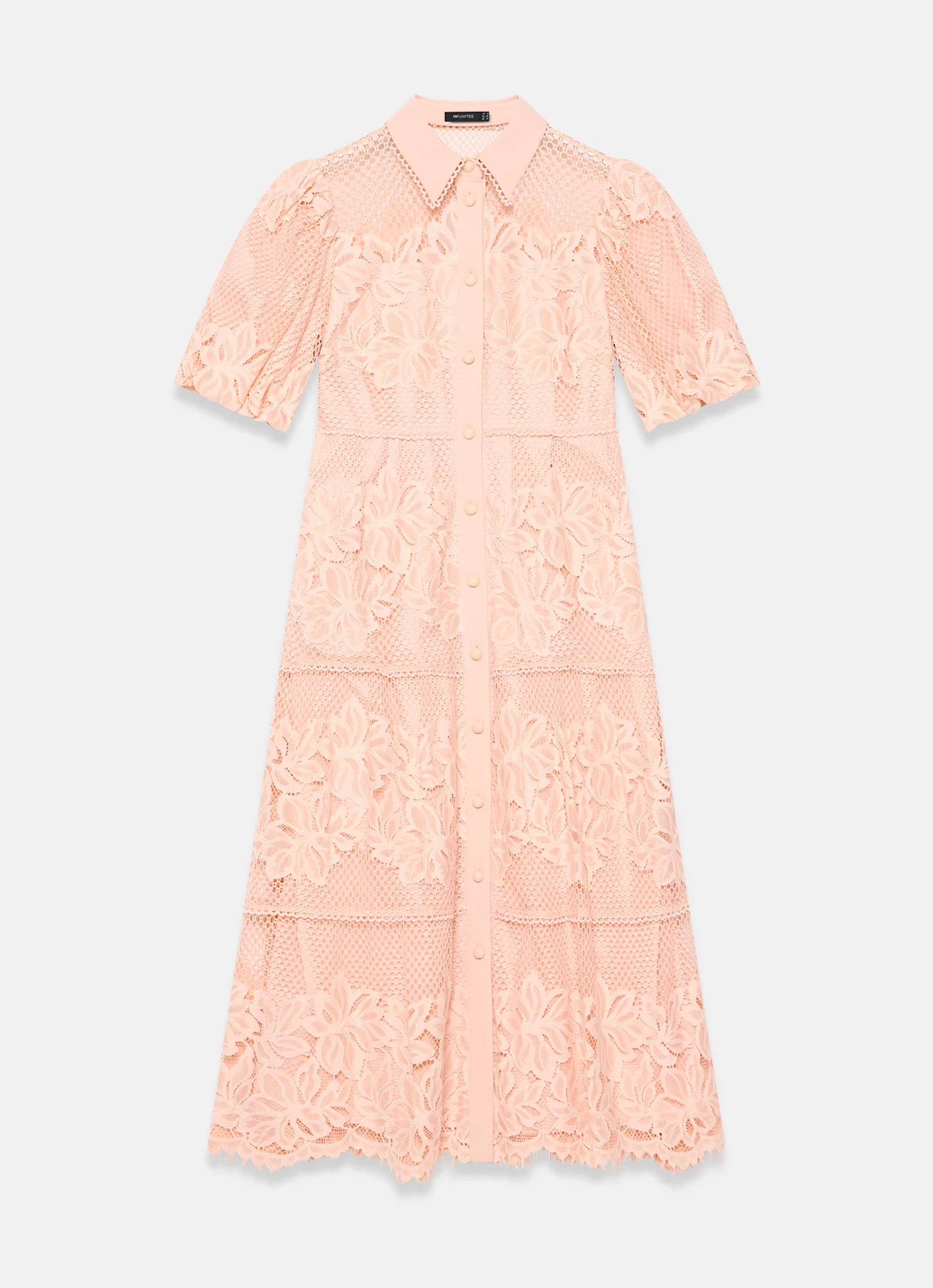 Pale Pink Lace Midi Shirt Dress - Image 7