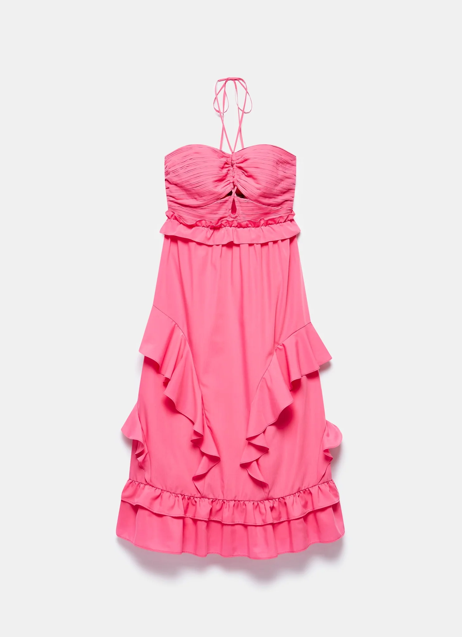 Pink Ruffle Halter Midi Dress - Image 6