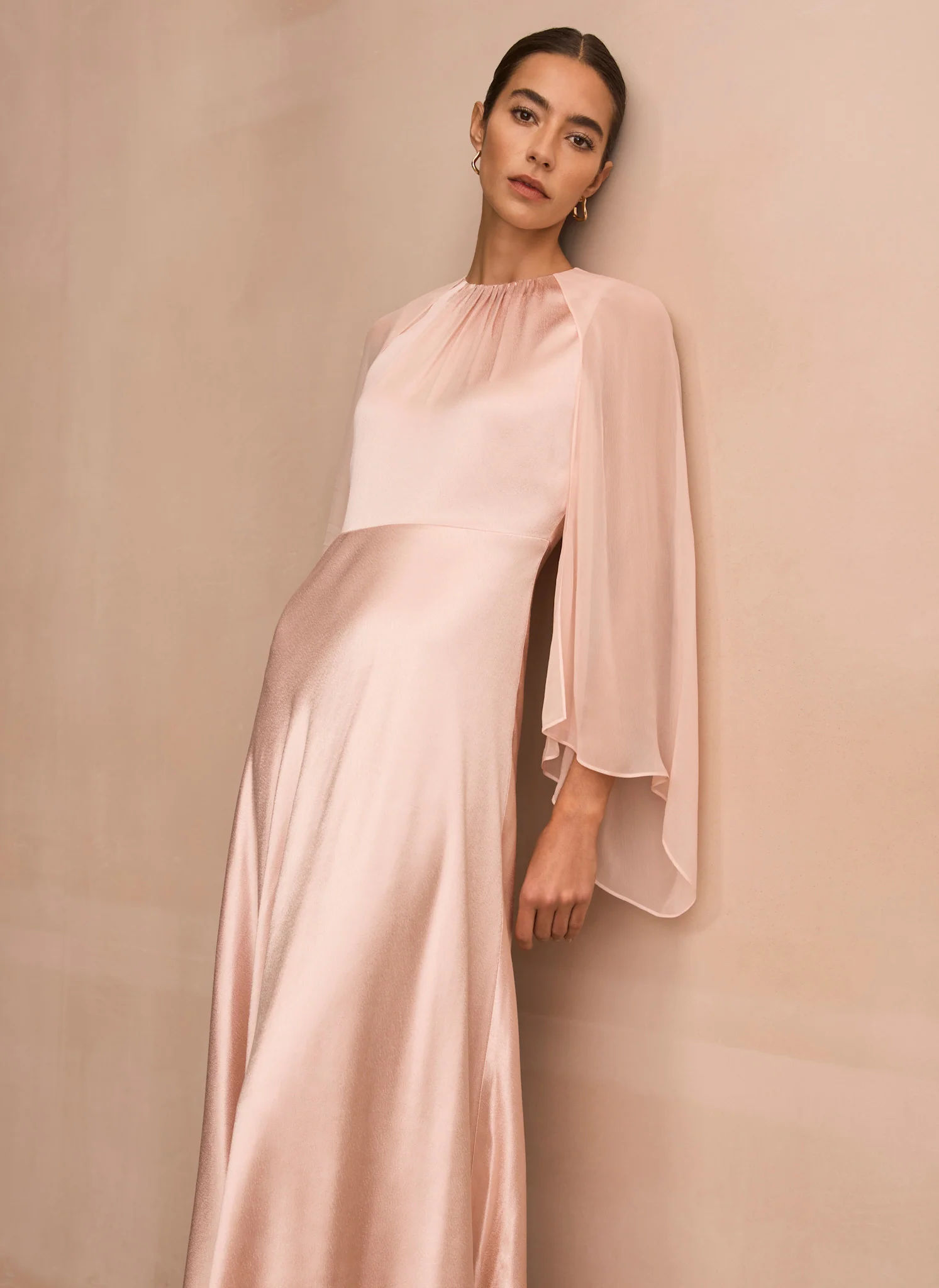 Pink Satin Cape Maxi Dress - Image 3