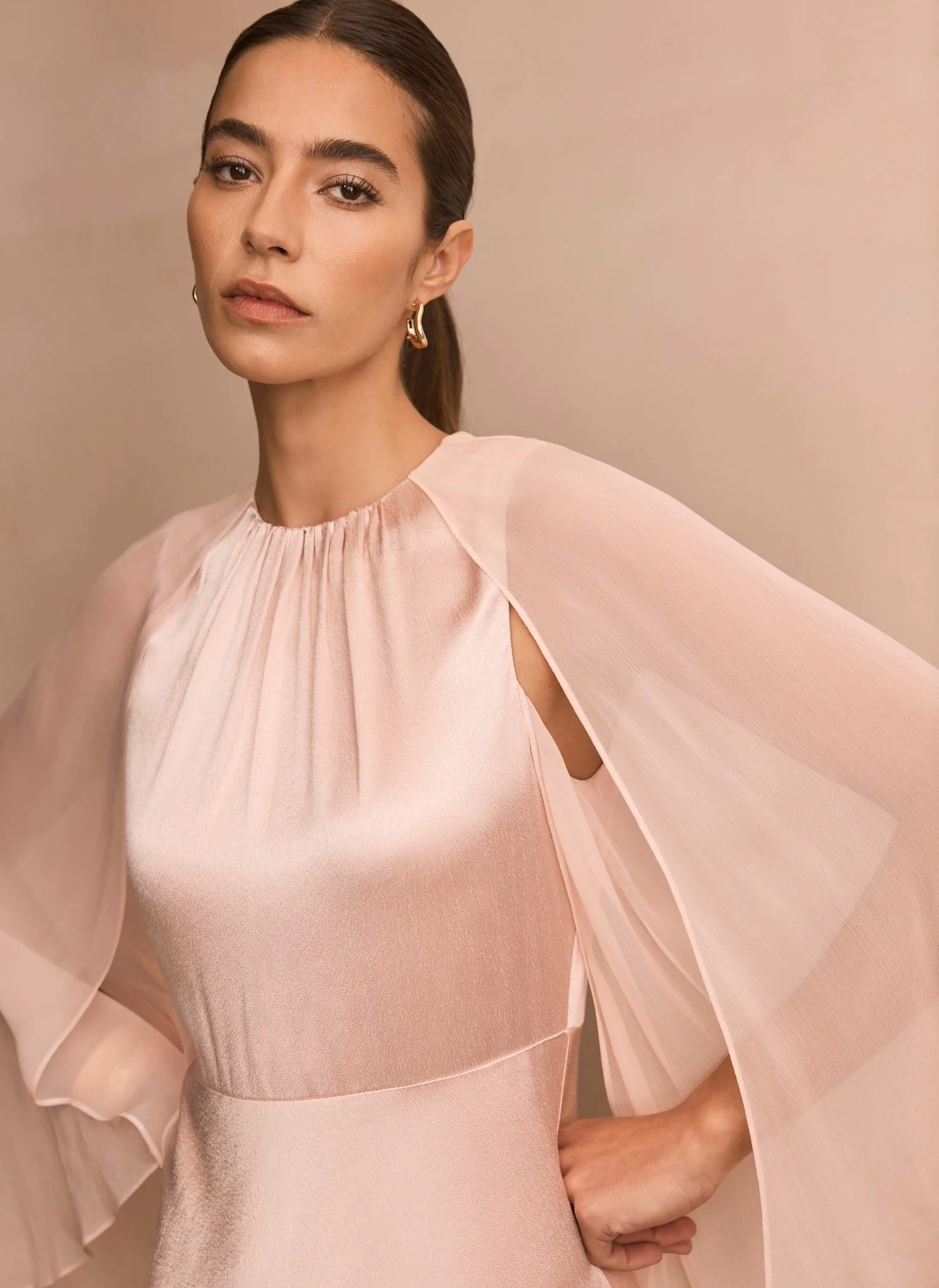 Pink Satin Cape Maxi Dress - Image 4