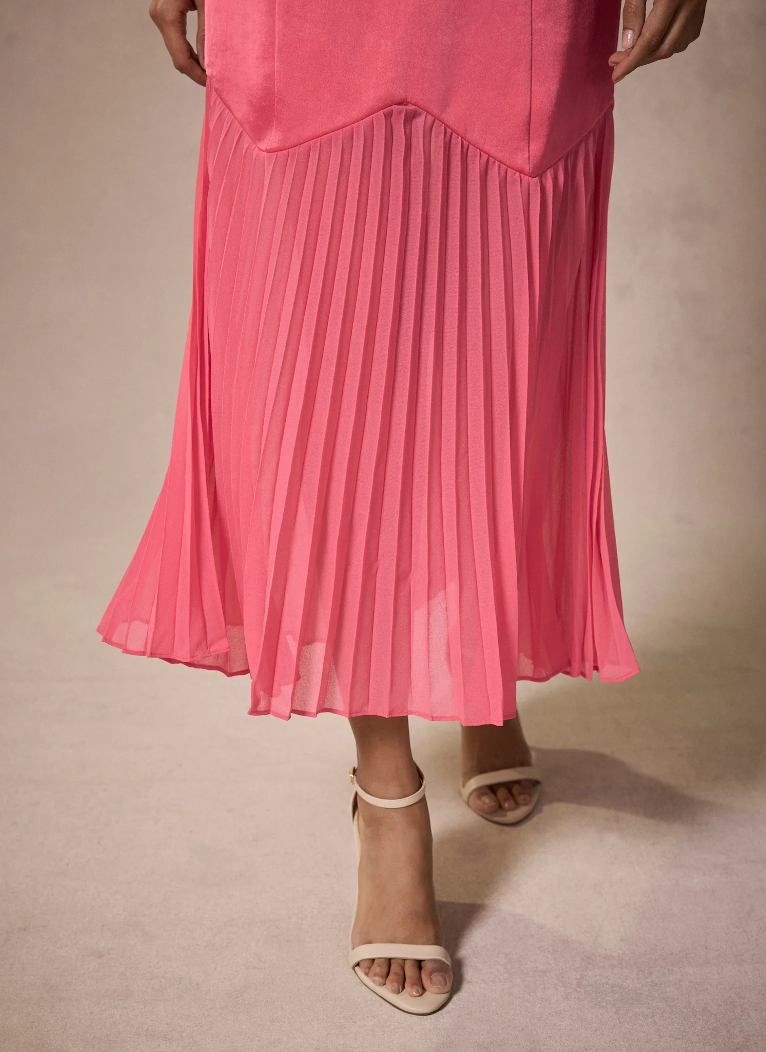 Pink Satin Pleated Maxi Dress - Image 5