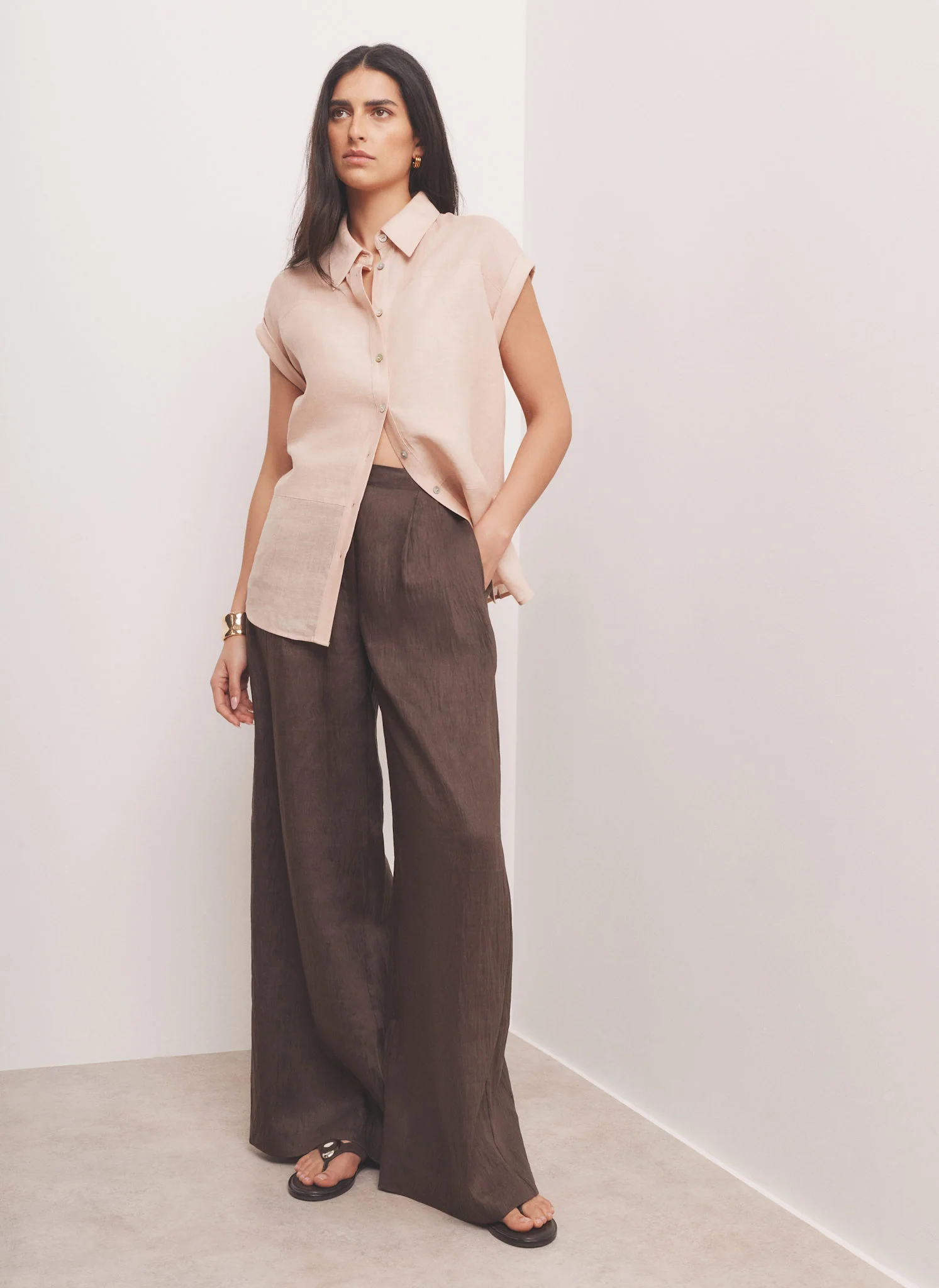 Pink Linen Blend Sheer Panel Shirt - Image 5