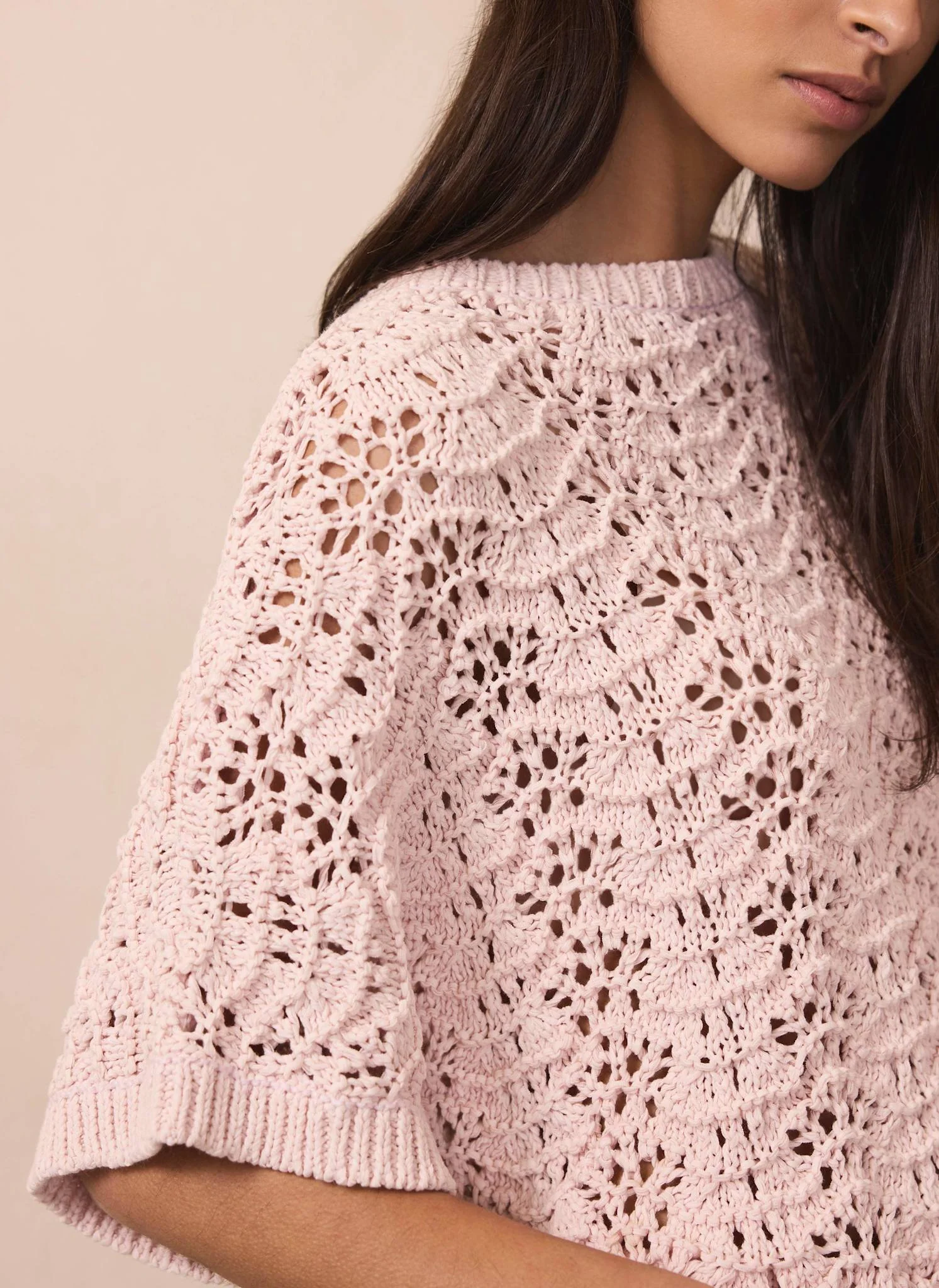 Pink Open Stitch Batwing Top - Image 4
