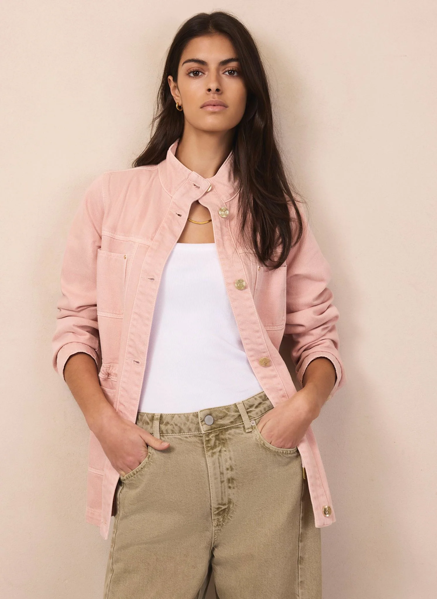 Pink Cotton Utility Denim Shacket - Image 2