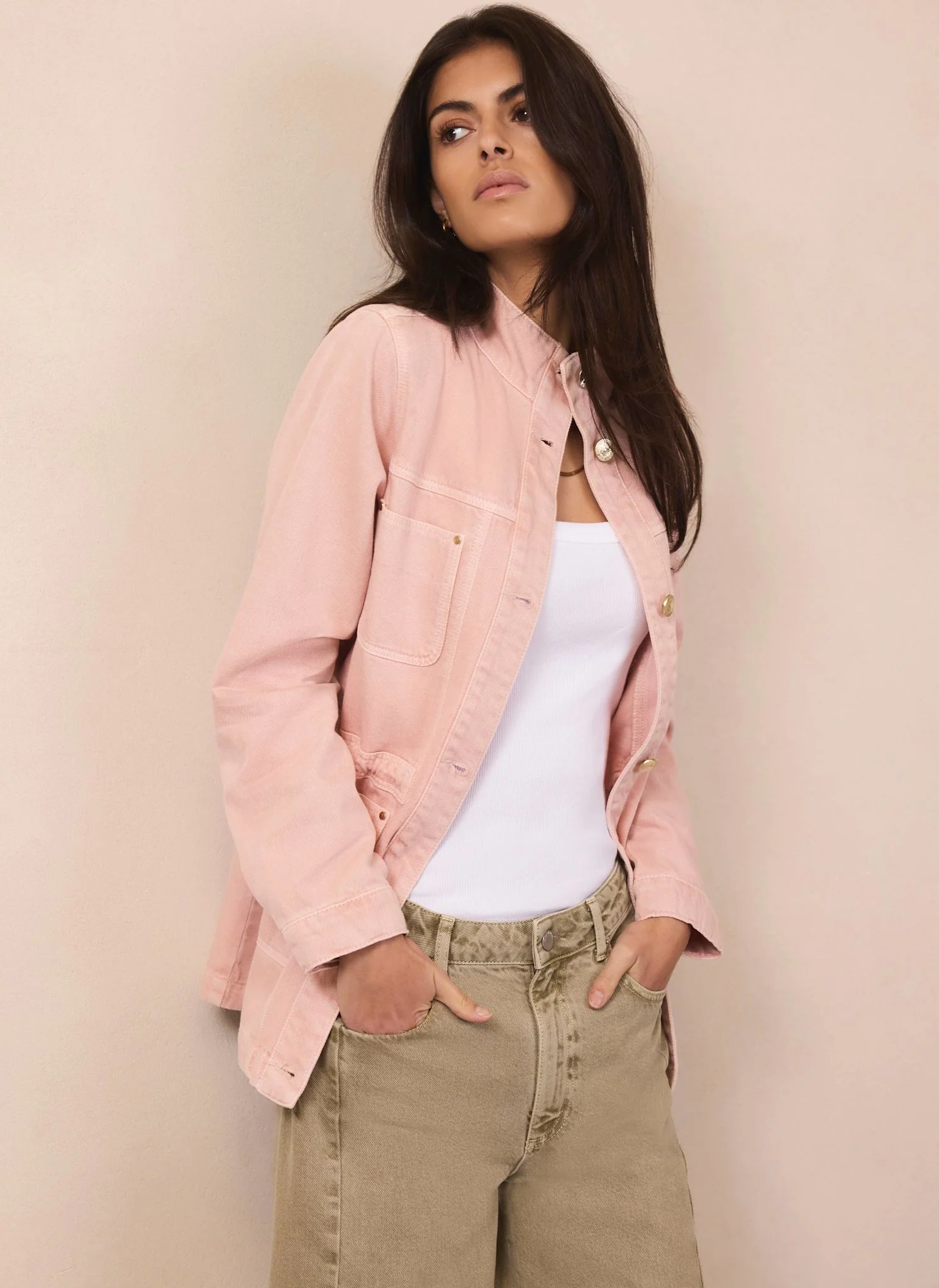Pink Cotton Utility Denim Shacket - Image 3
