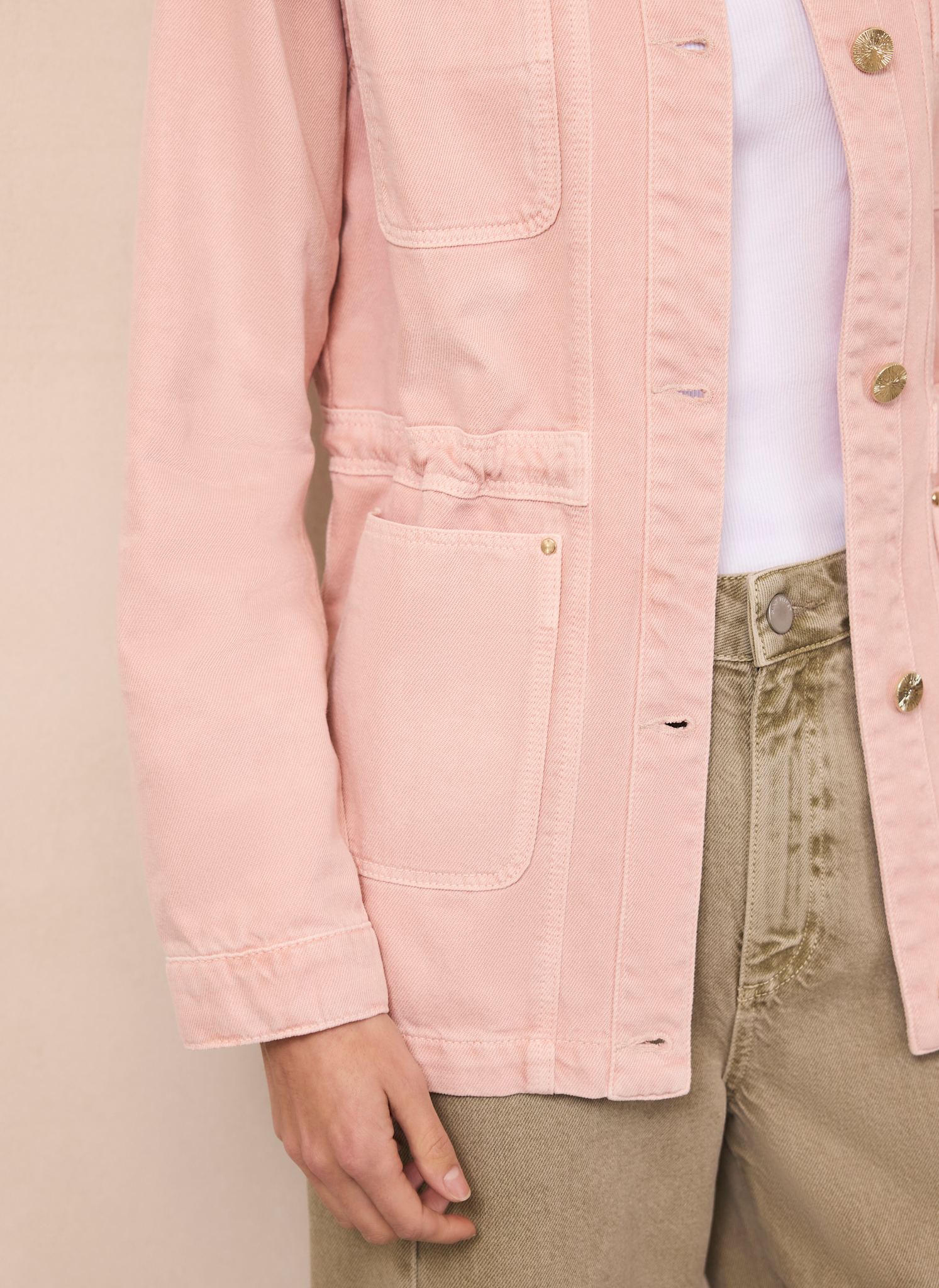 Pink Cotton Utility Denim Shacket - Image 4