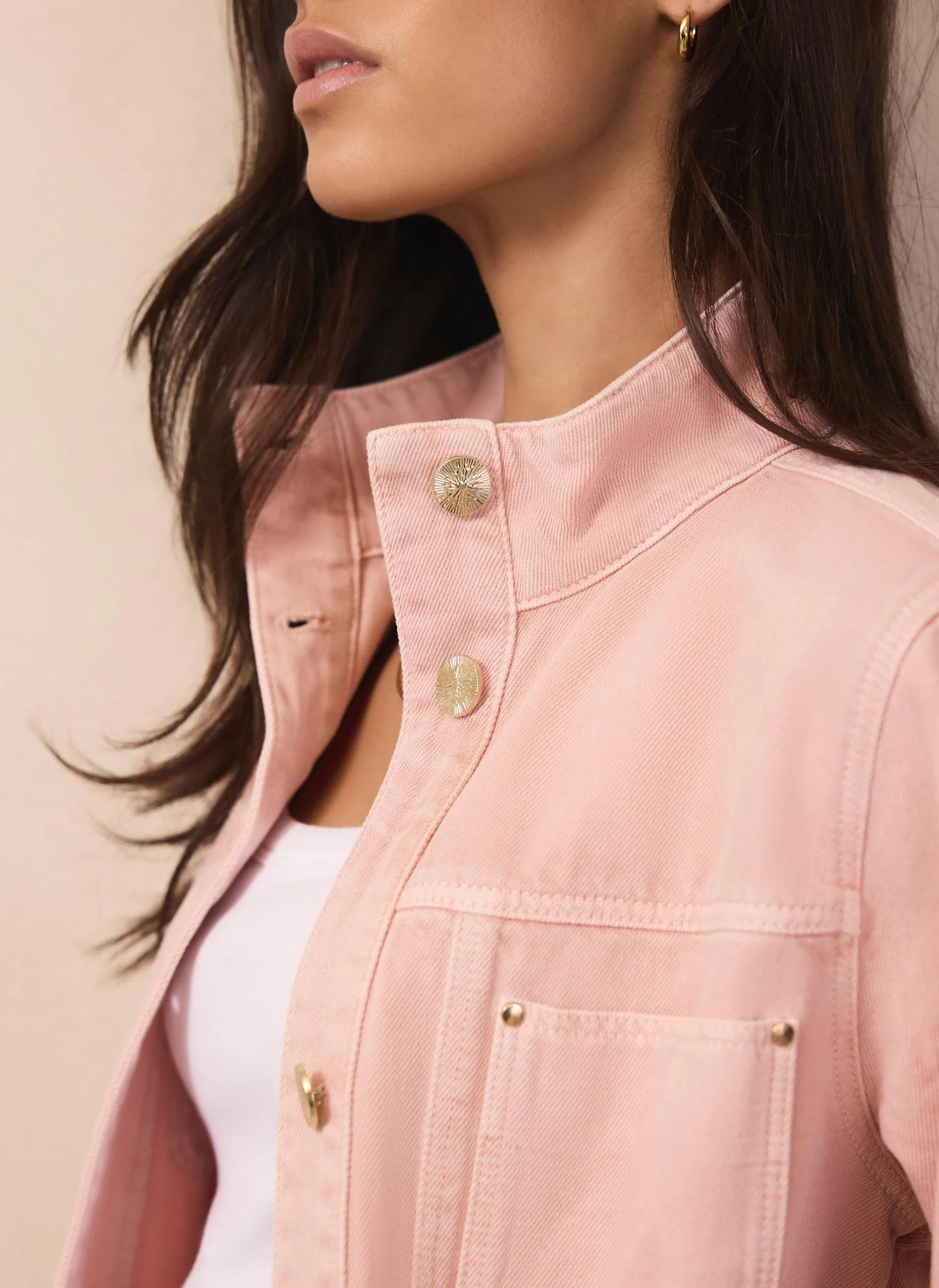 Pink Cotton Utility Denim Shacket - Image 6