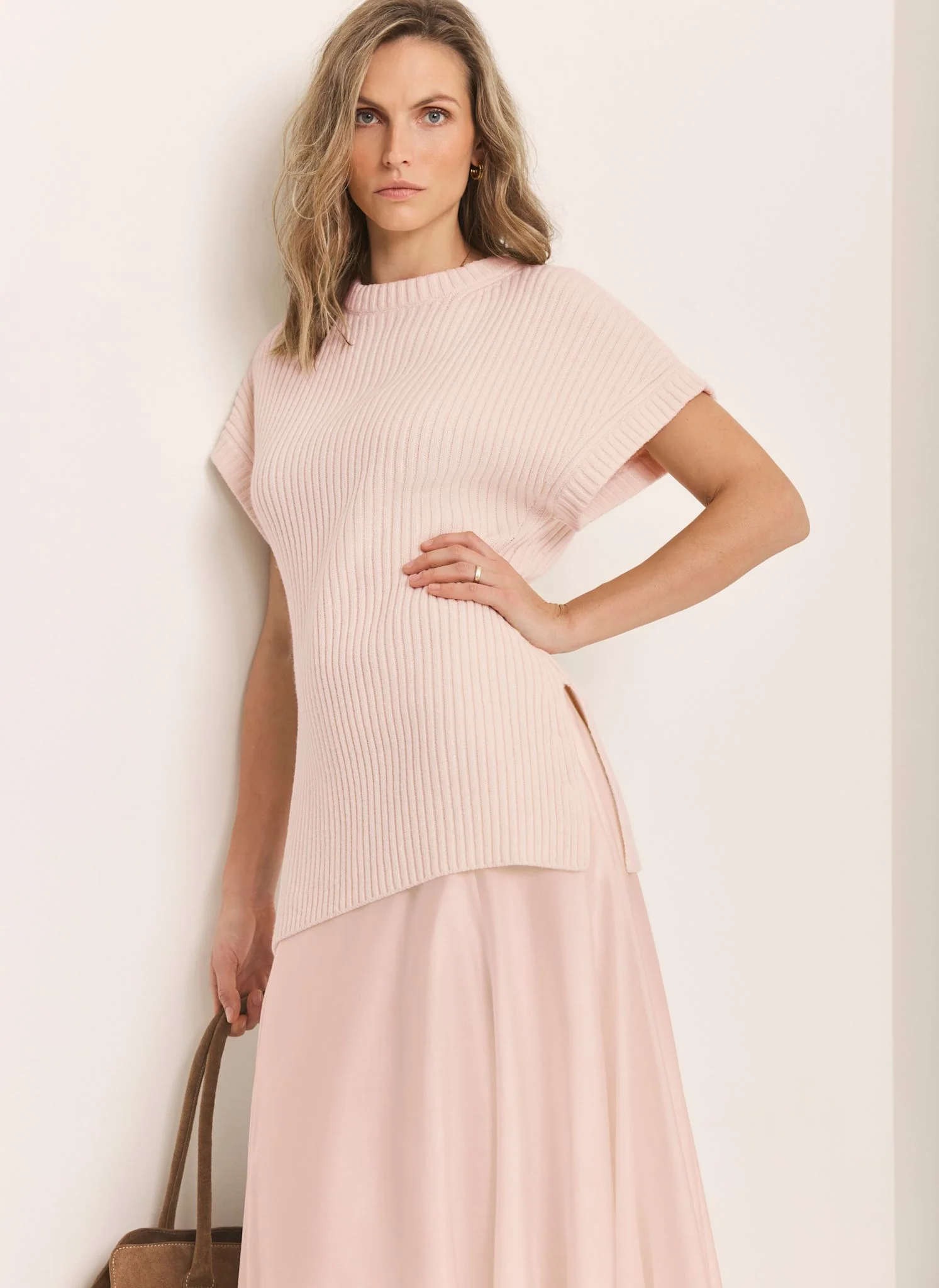 Pink Wool Blend Longline Knit Top
