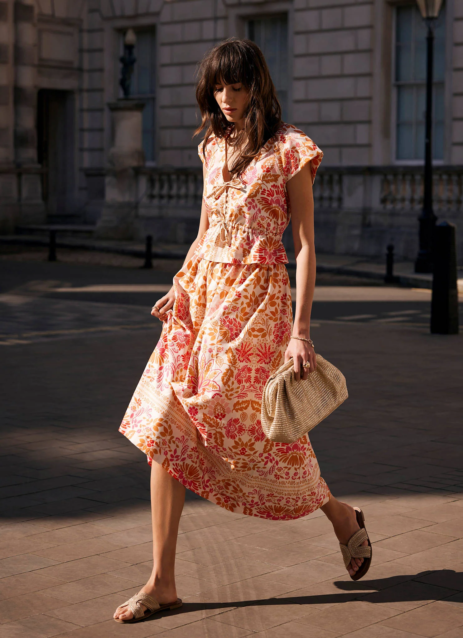 Orange Floral Print Midi Skirt - Image 2