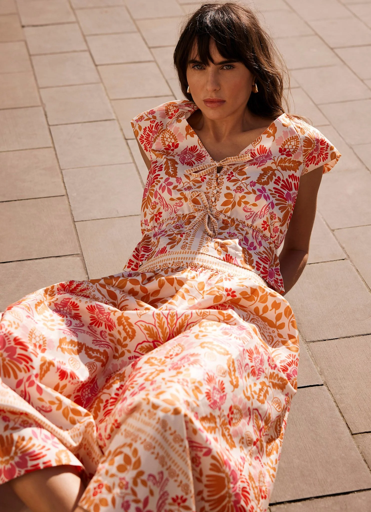 Orange Floral Print Midi Skirt - Image 6