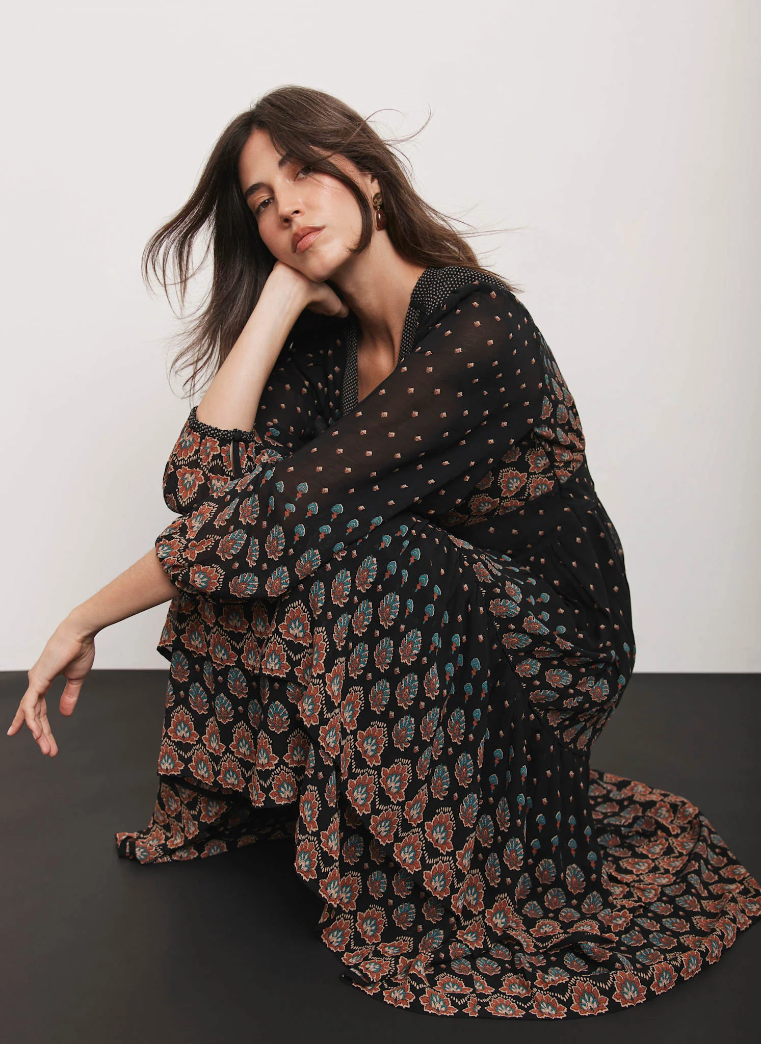 Black Boho Print Maxi Dress - Image 2