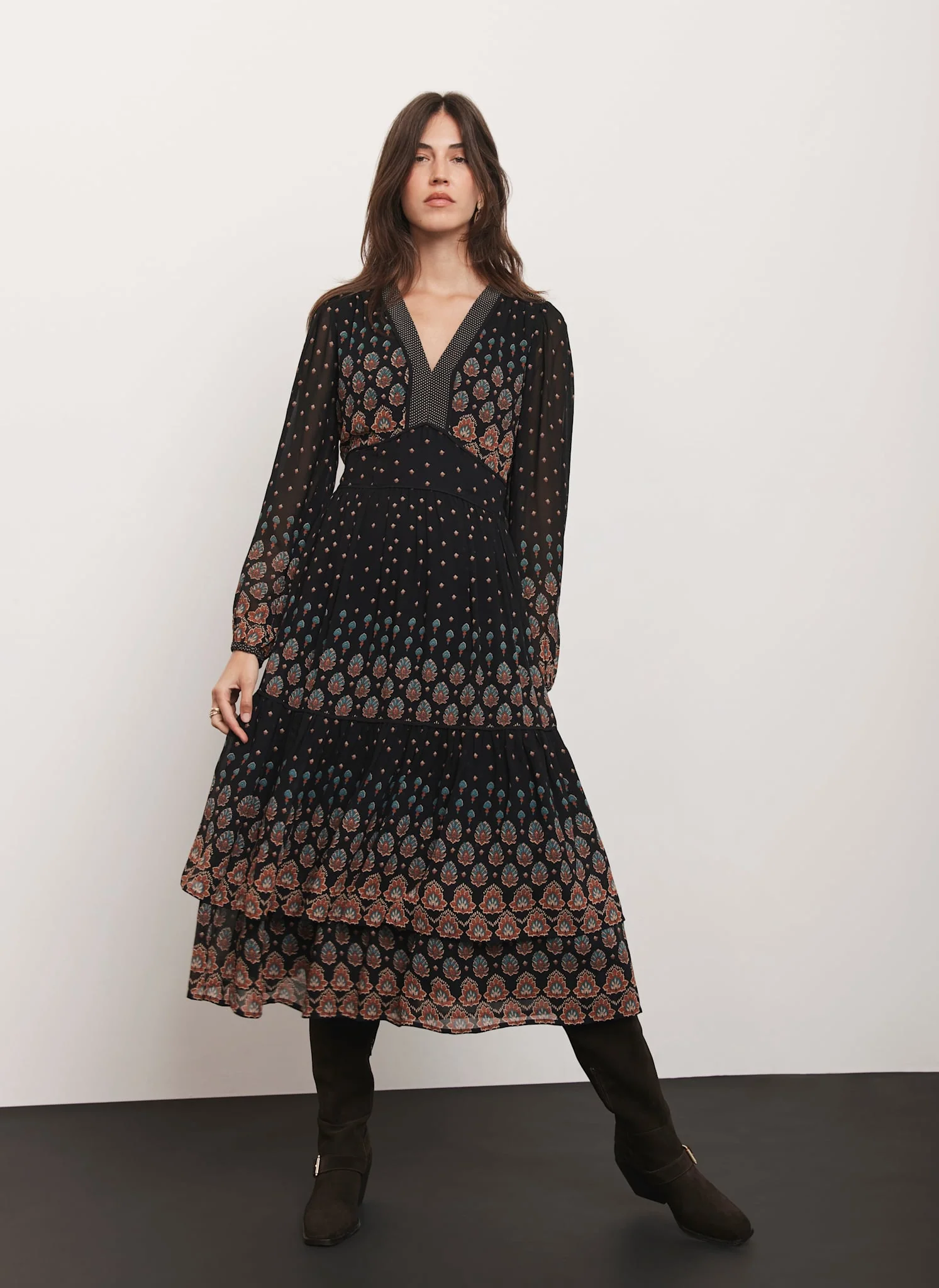 Black Boho Print Maxi Dress - Image 3