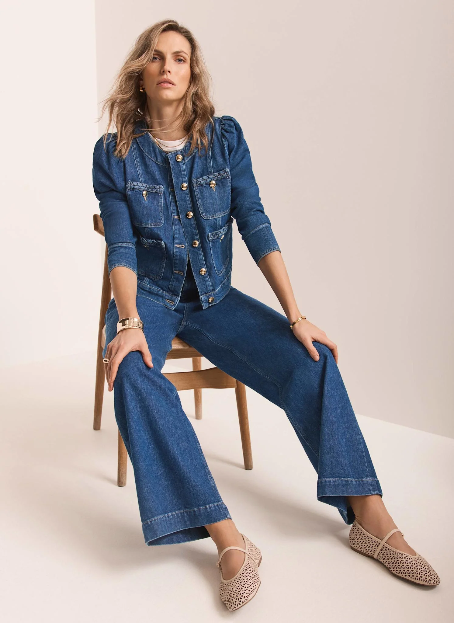 Indigo Plait Detail Denim Jacket - Image 6