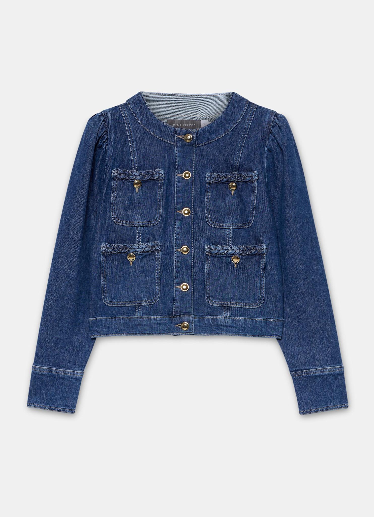 Indigo Plait Detail Denim Jacket - Image 7
