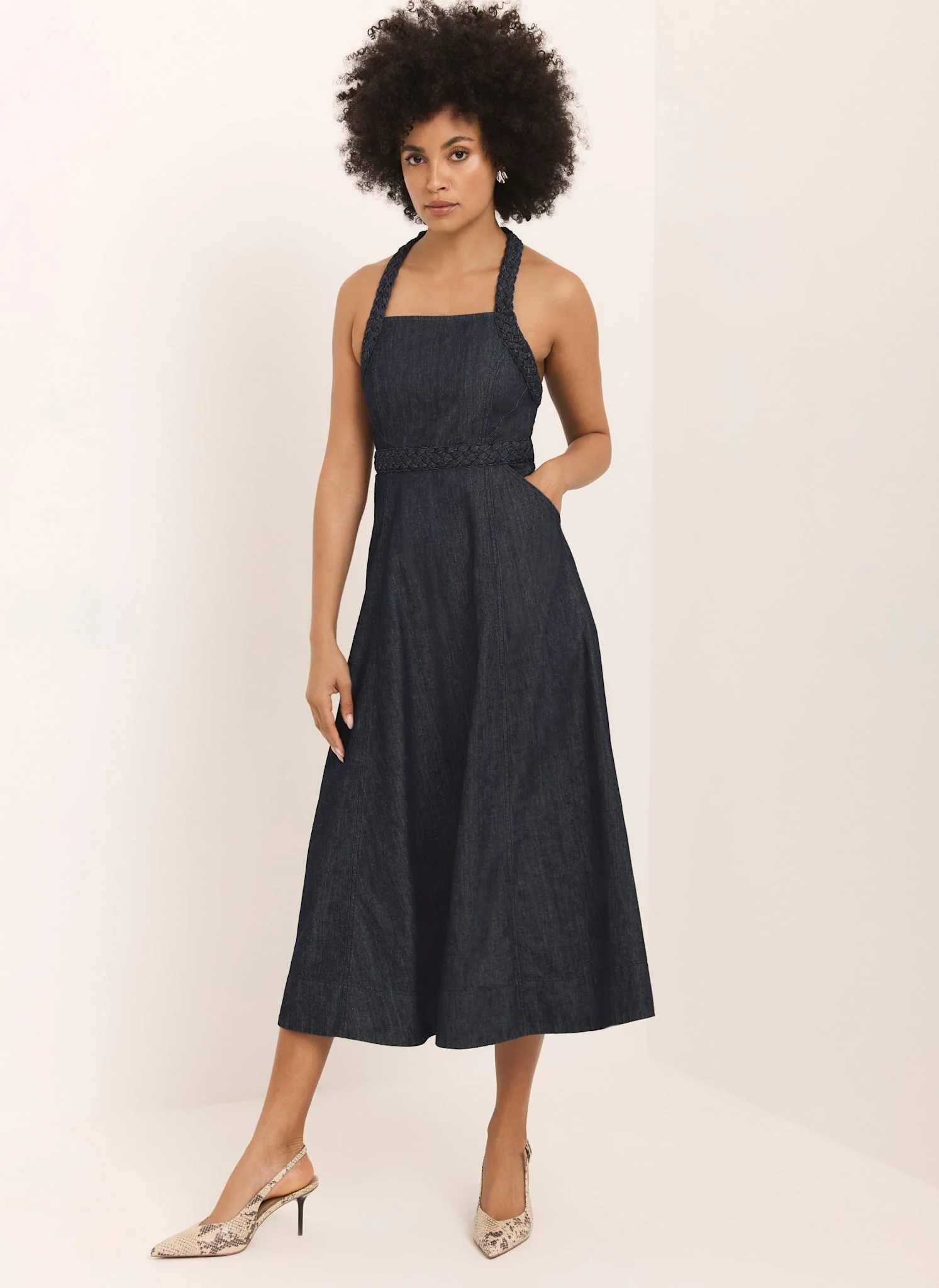 Dark Indigo Denim Halter Midi Dress - Image 6