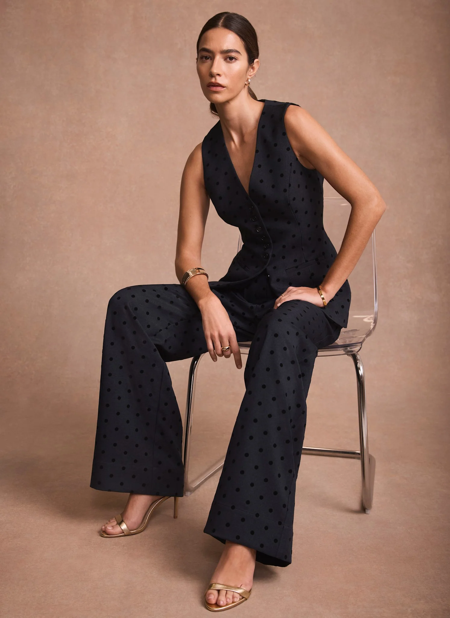 Navy Polka Dot Longline Waistcoat - Image 5