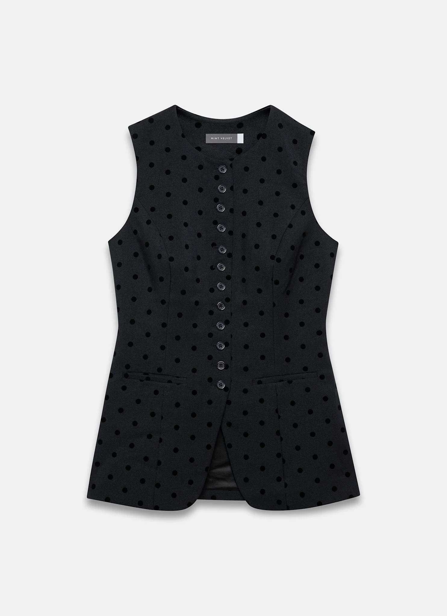 Navy Polka Dot Longline Waistcoat - Image 7