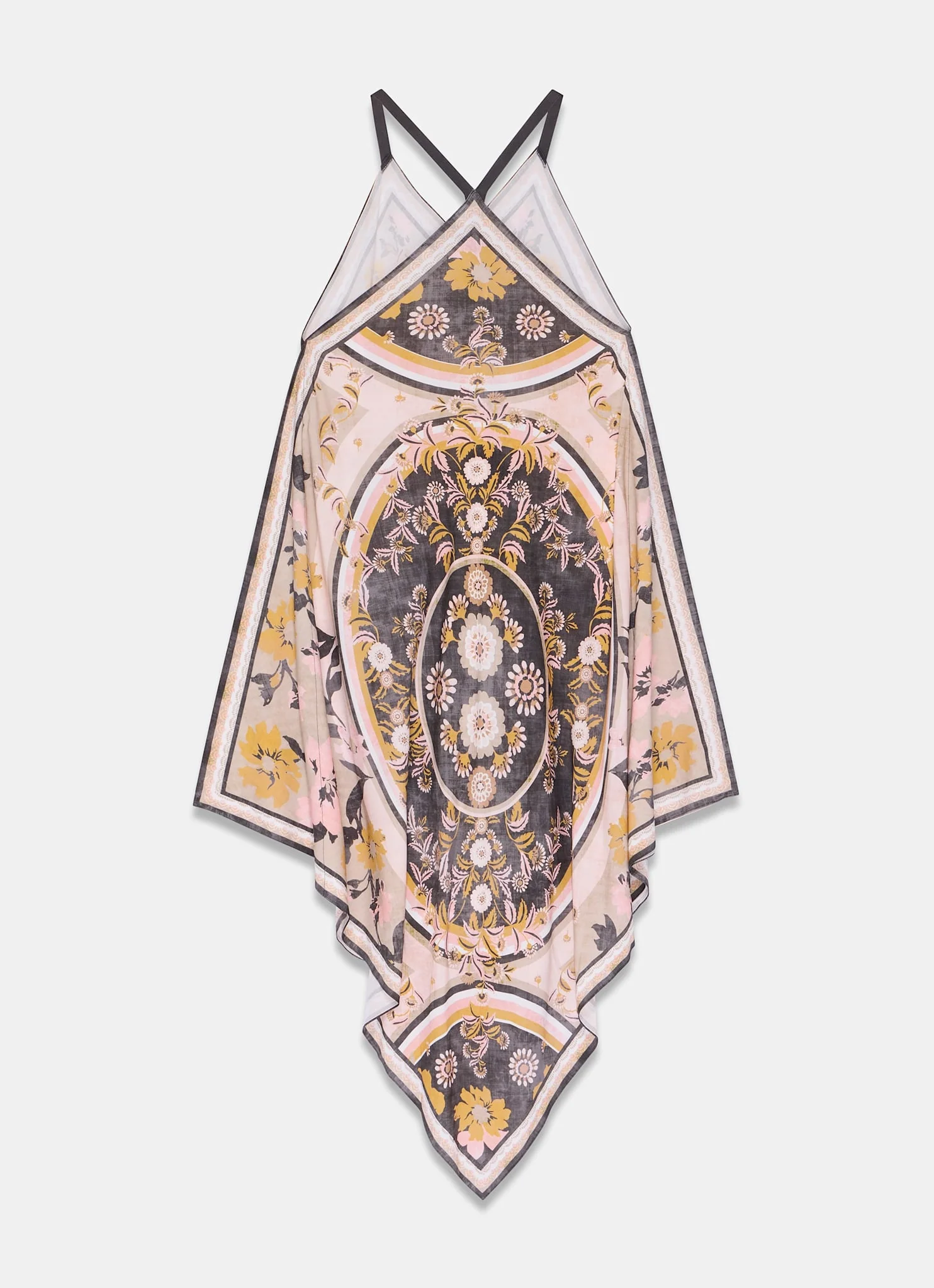 Neutral Floral Print Scarf Detail Midi Dress - Image 8