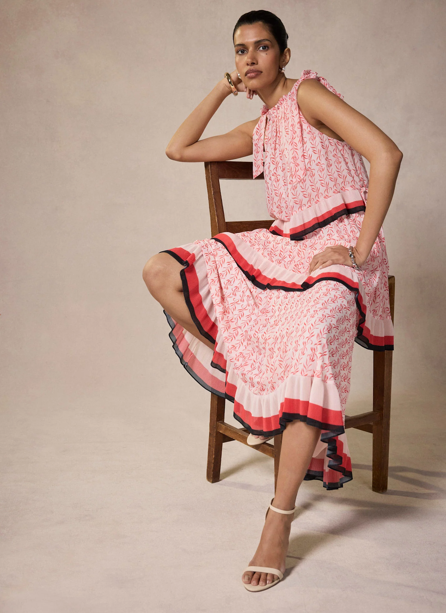 Pink Printed Tiered Midaxi Dress - Image 3