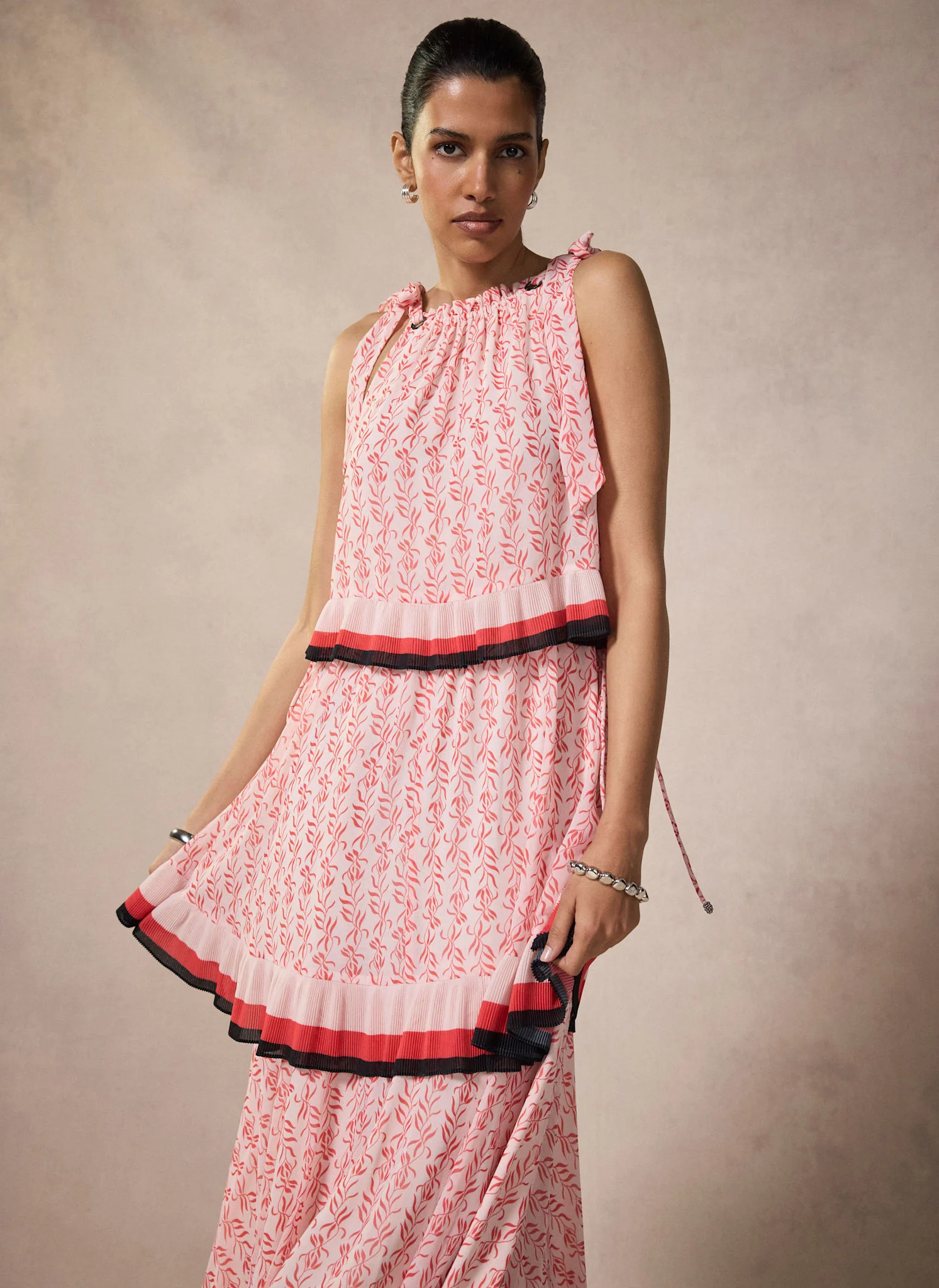Pink Printed Tiered Midaxi Dress - Image 4