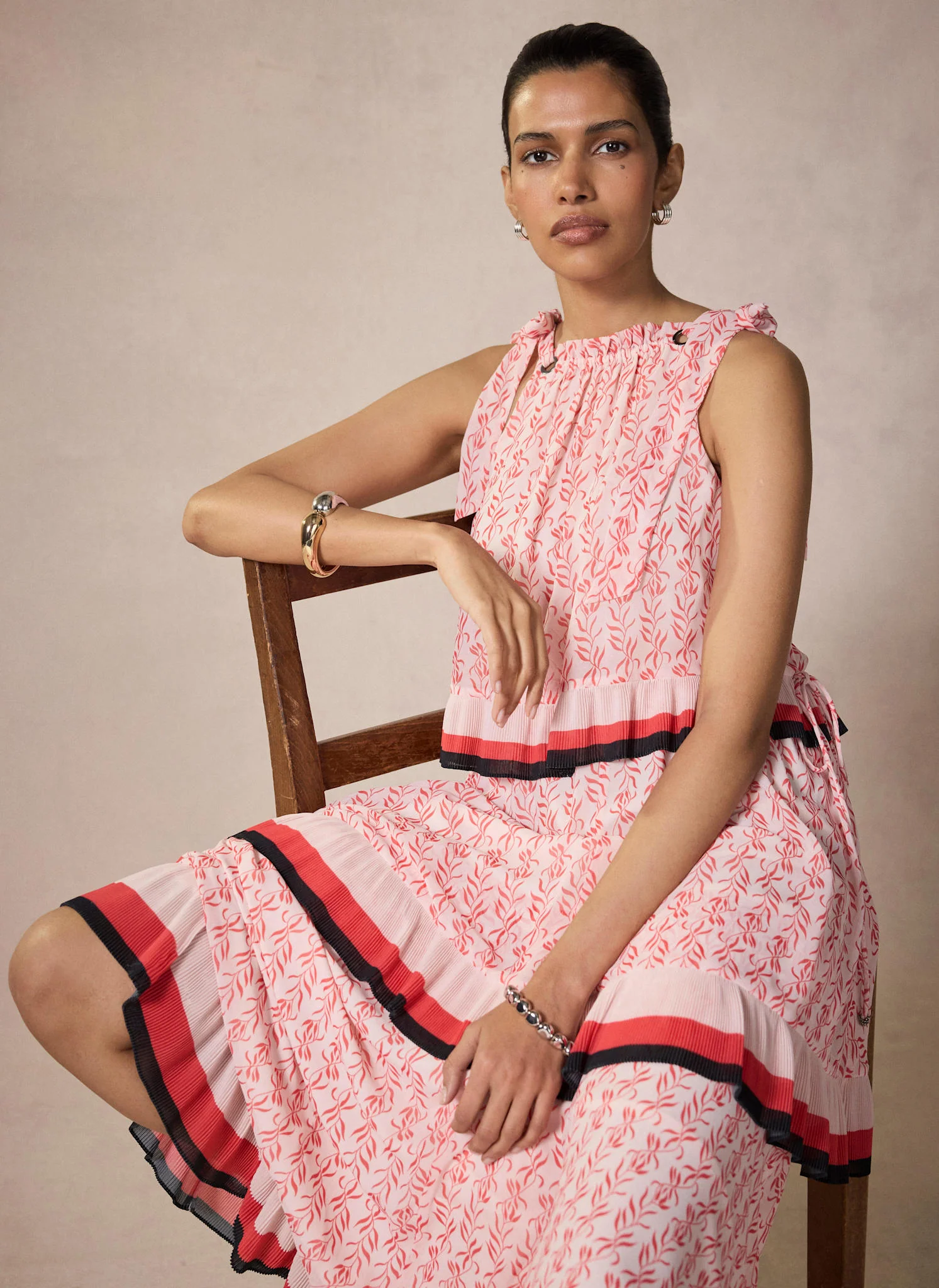 Pink Printed Tiered Midaxi Dress - Image 5