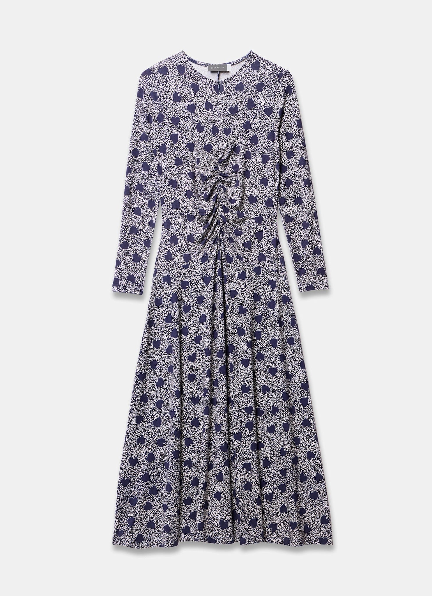 Navy Heart Print Zip Front Midi Dress - Image 7