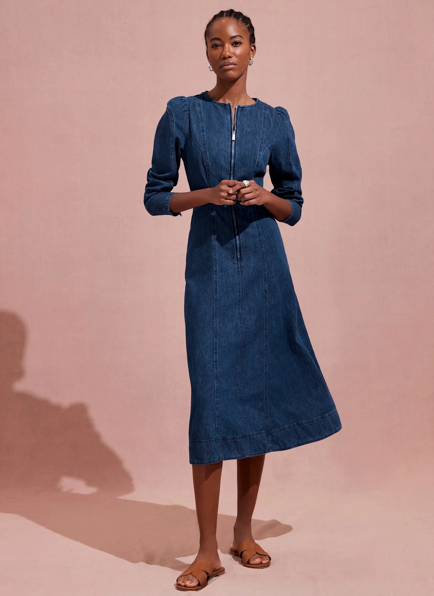 Indigo Puff Sleeve Denim Midi Dress - Image 3