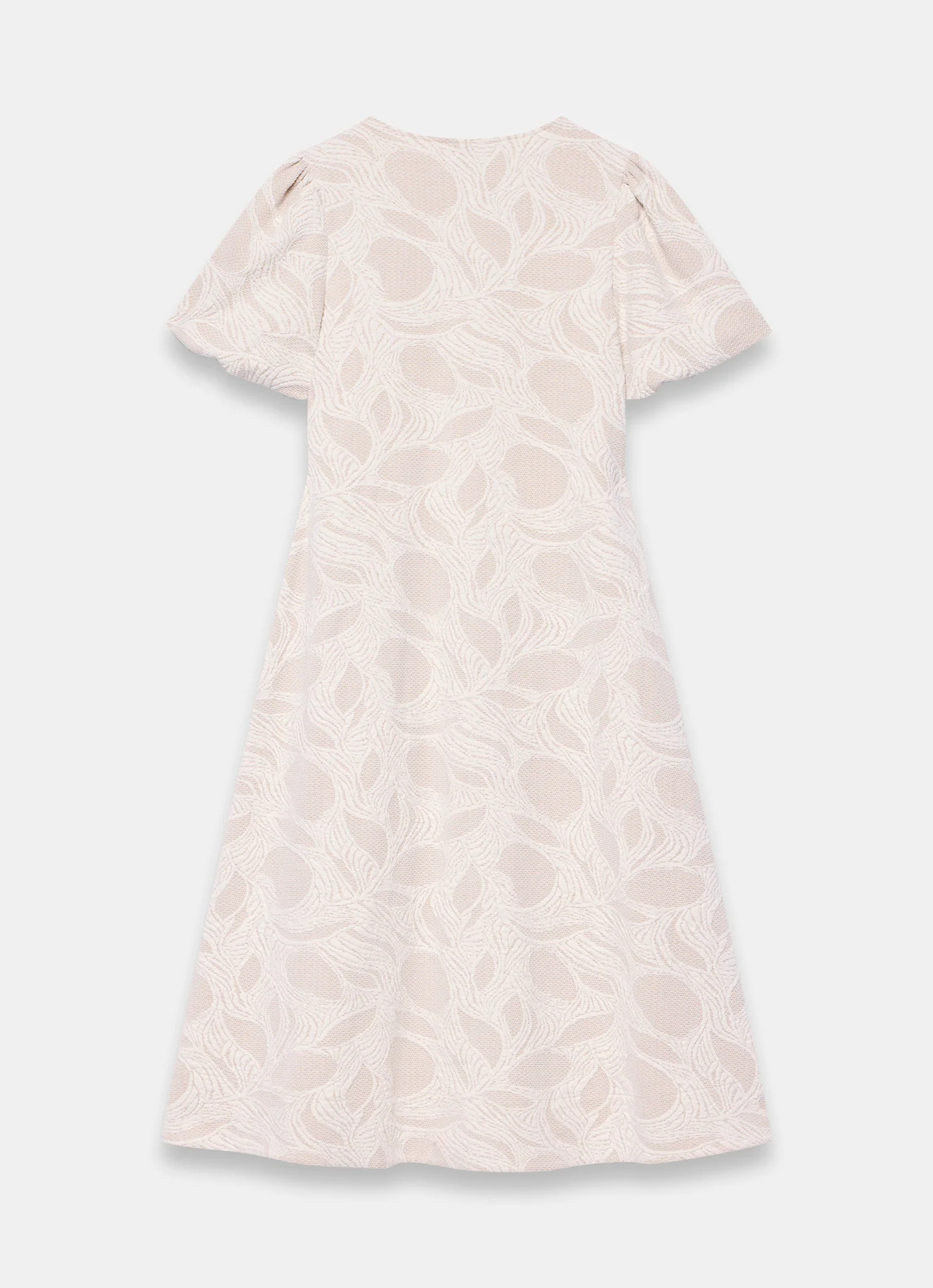 Neutral Jacquard Puff Sleeve Midi Dress - Image 7