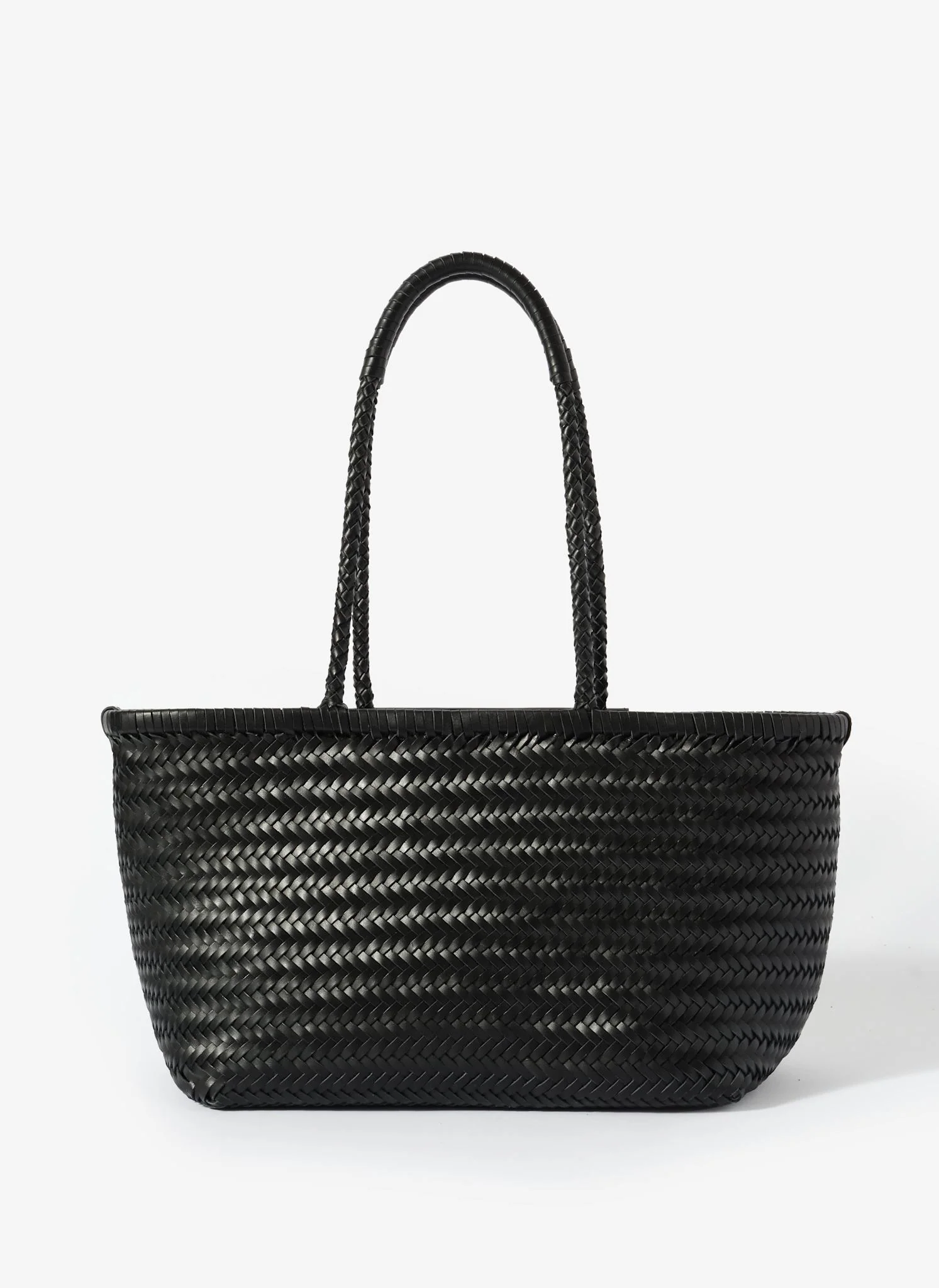 Rae Black Leather Woven Tote Bag - Image 3
