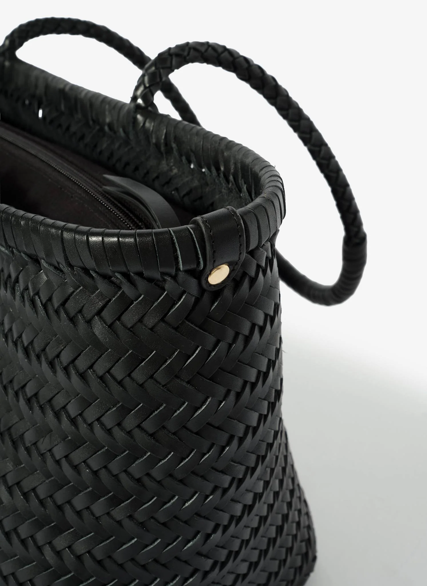 Rae Black Leather Woven Tote Bag - Image 4