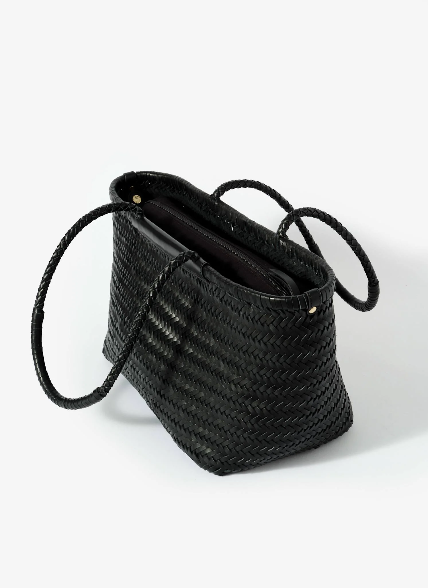 Rae Black Leather Woven Tote Bag - Image 5