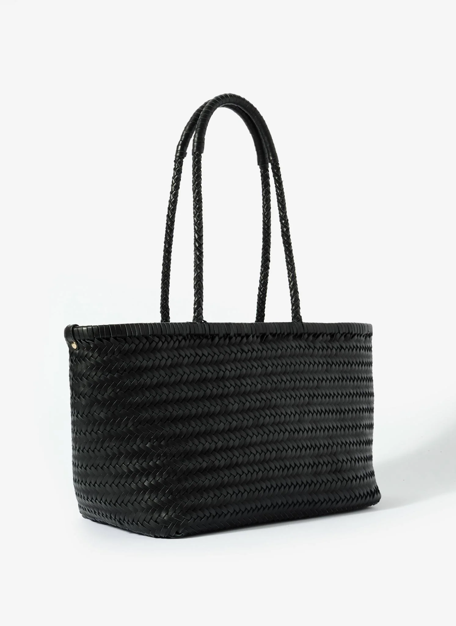 Rae Black Leather Woven Tote Bag - Image 6